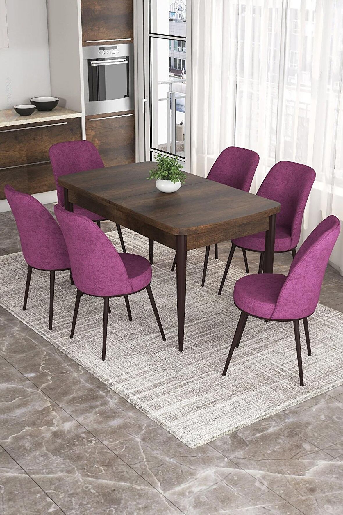 Rovena Sona Barok 70x114 Açılabilir Suntalam Mutfak Masası Takımı 6 Adet Sandalye