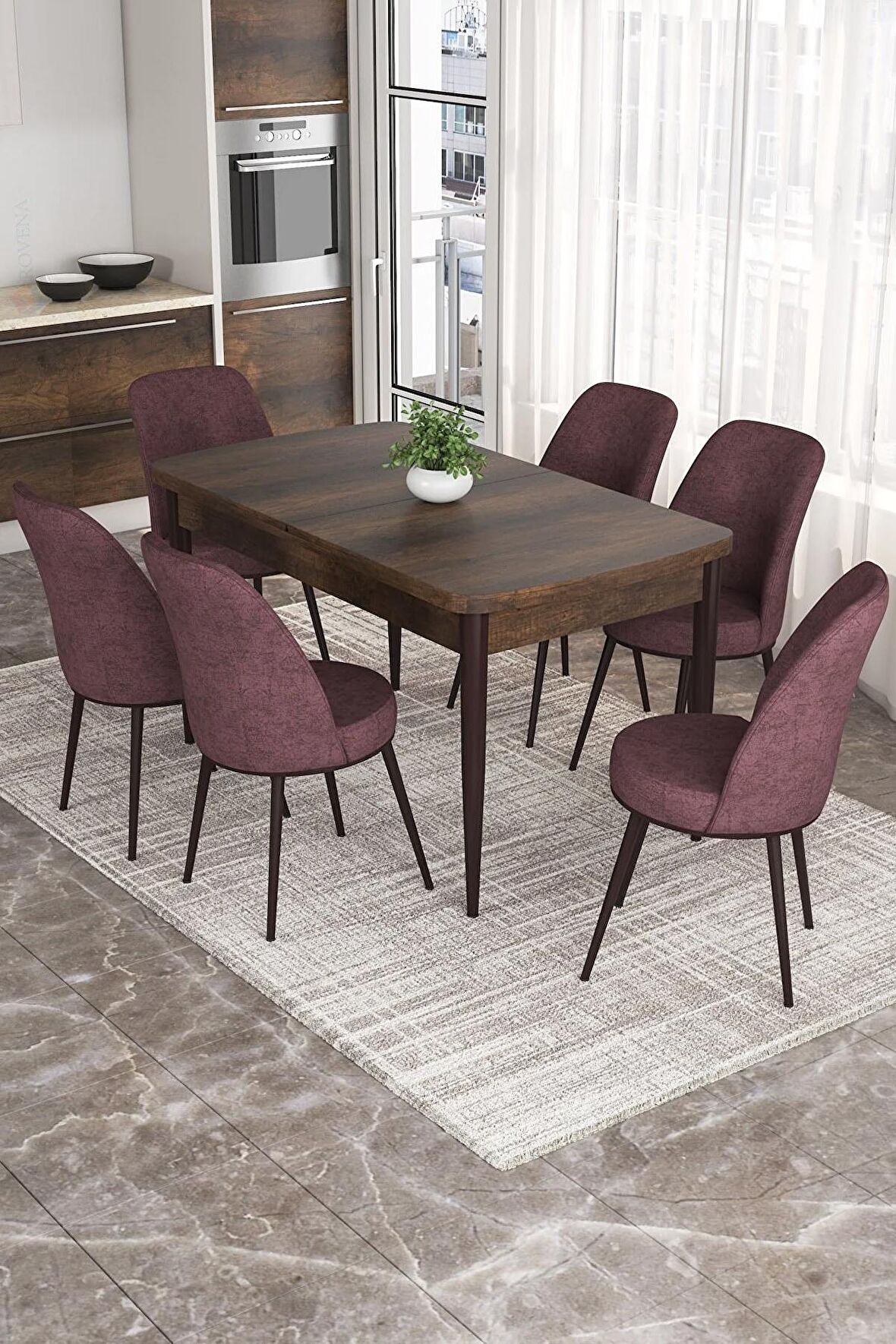 Rovena Sona Barok 70x114 Açılabilir Suntalam Mutfak Masası Takımı 6 Adet Sandalye