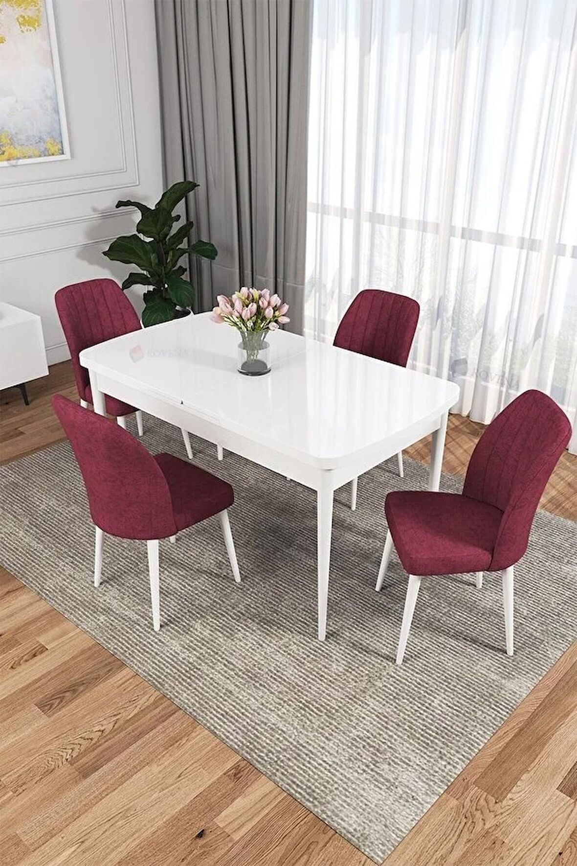 Rovena Lucca Beyaz 70x114 Açılabilir Suntalam Mutfak Masası Takımı 4 Adet Sandalye