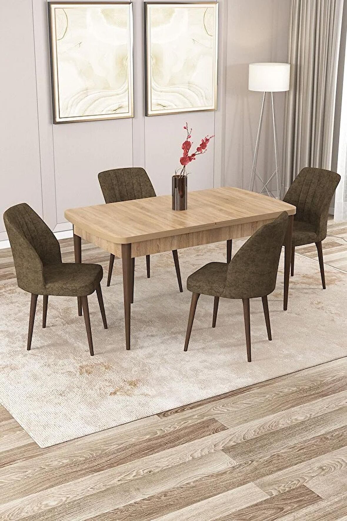 Rovena Lucca Meşe 70x114 Açılabilir Suntalam Mutfak Masası Takımı 4 Adet Sandalye