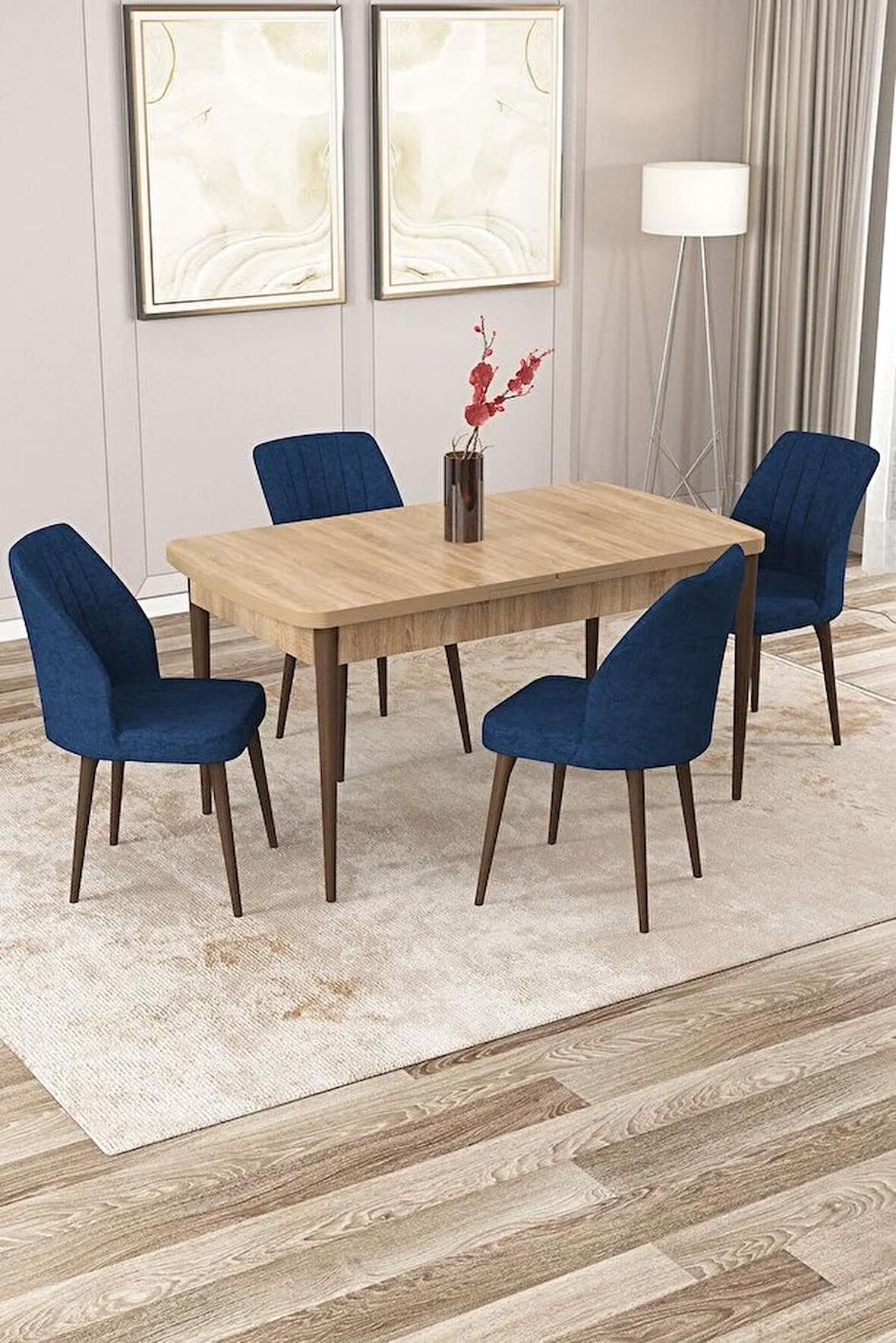 Rovena Lucca Meşe 70x114 Açılabilir Suntalam Mutfak Masası Takımı 4 Adet Sandalye