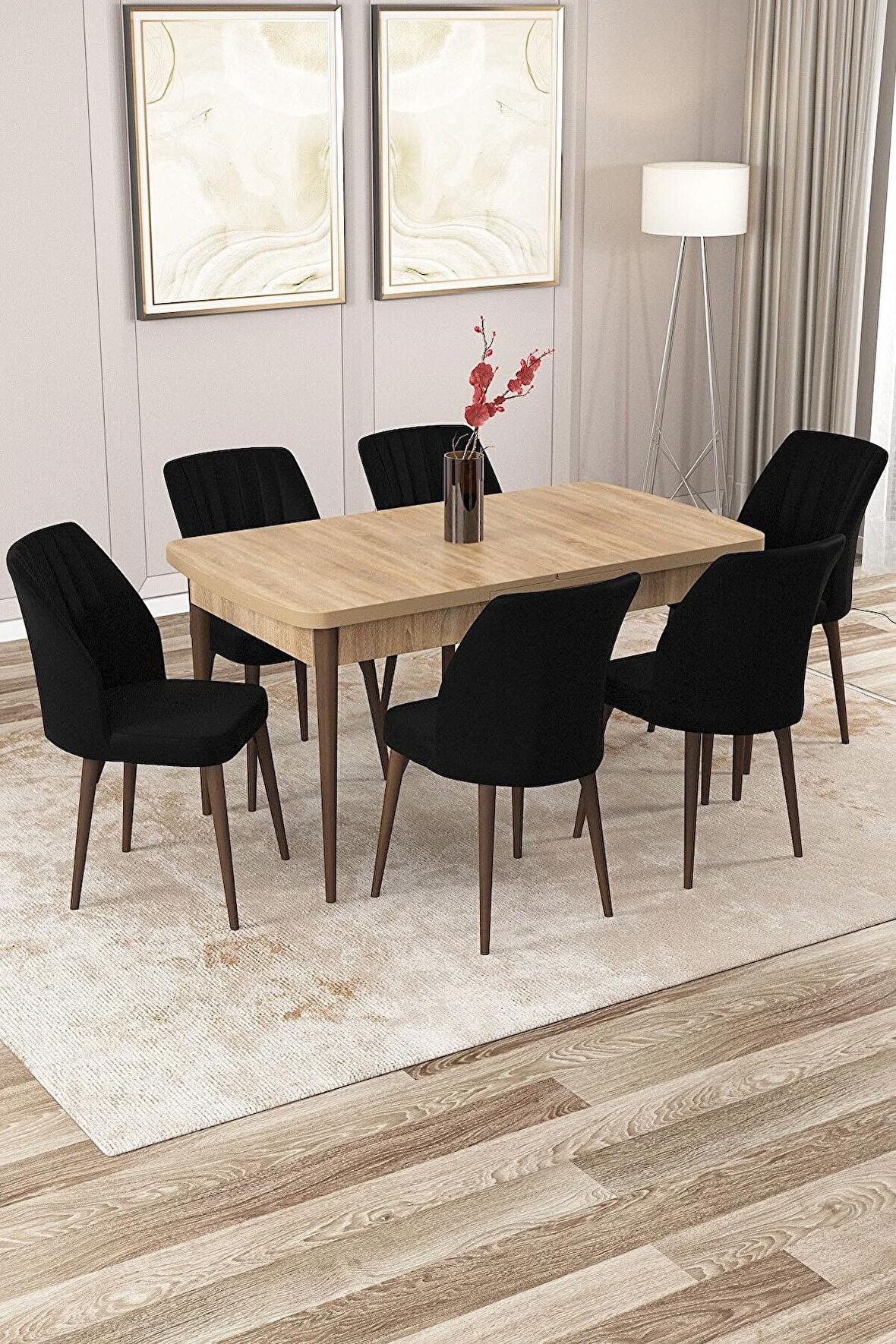 Rovena Lucca Meşe 70x114 Açılabilir Suntalam Mutfak Masası Takımı 6 Adet Sandalye