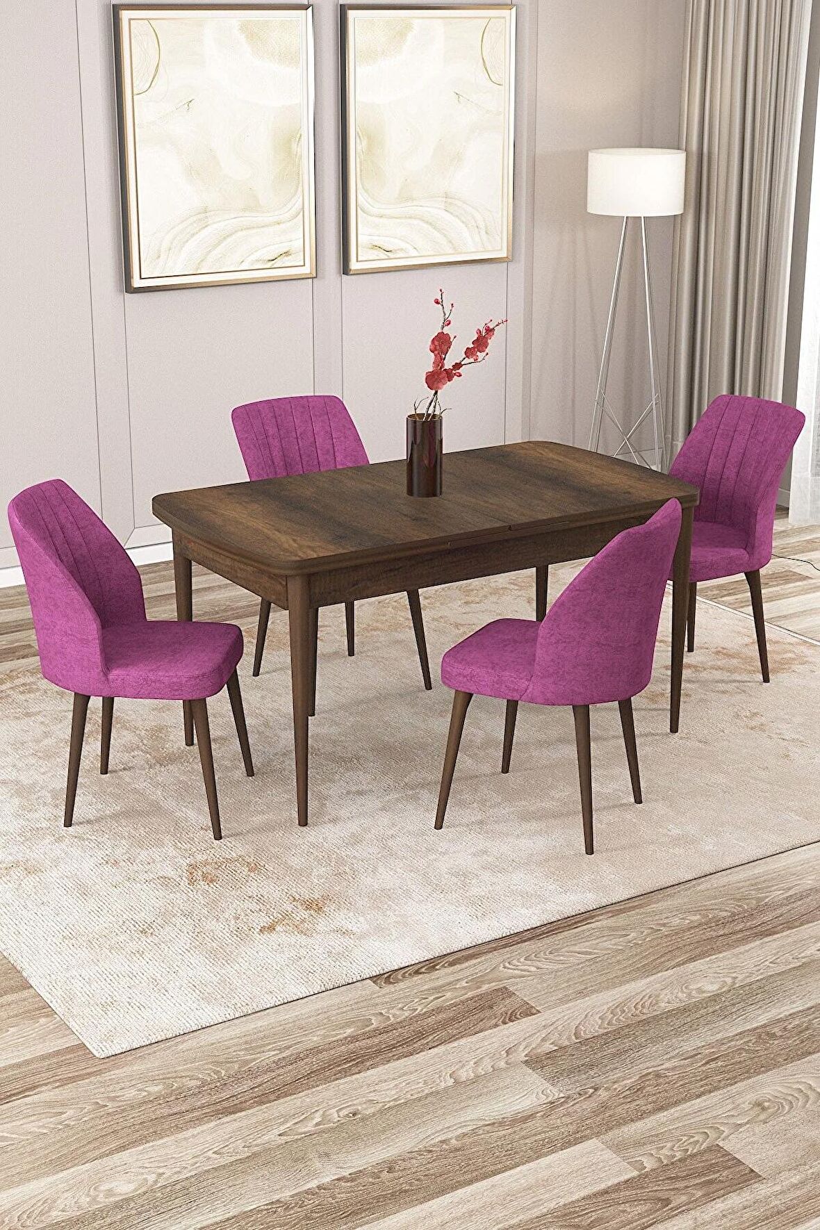 Rovena Lucca Barok 70x114 Açılabilir Suntalam Mutfak Masası Takımı 4 Adet Sandalye