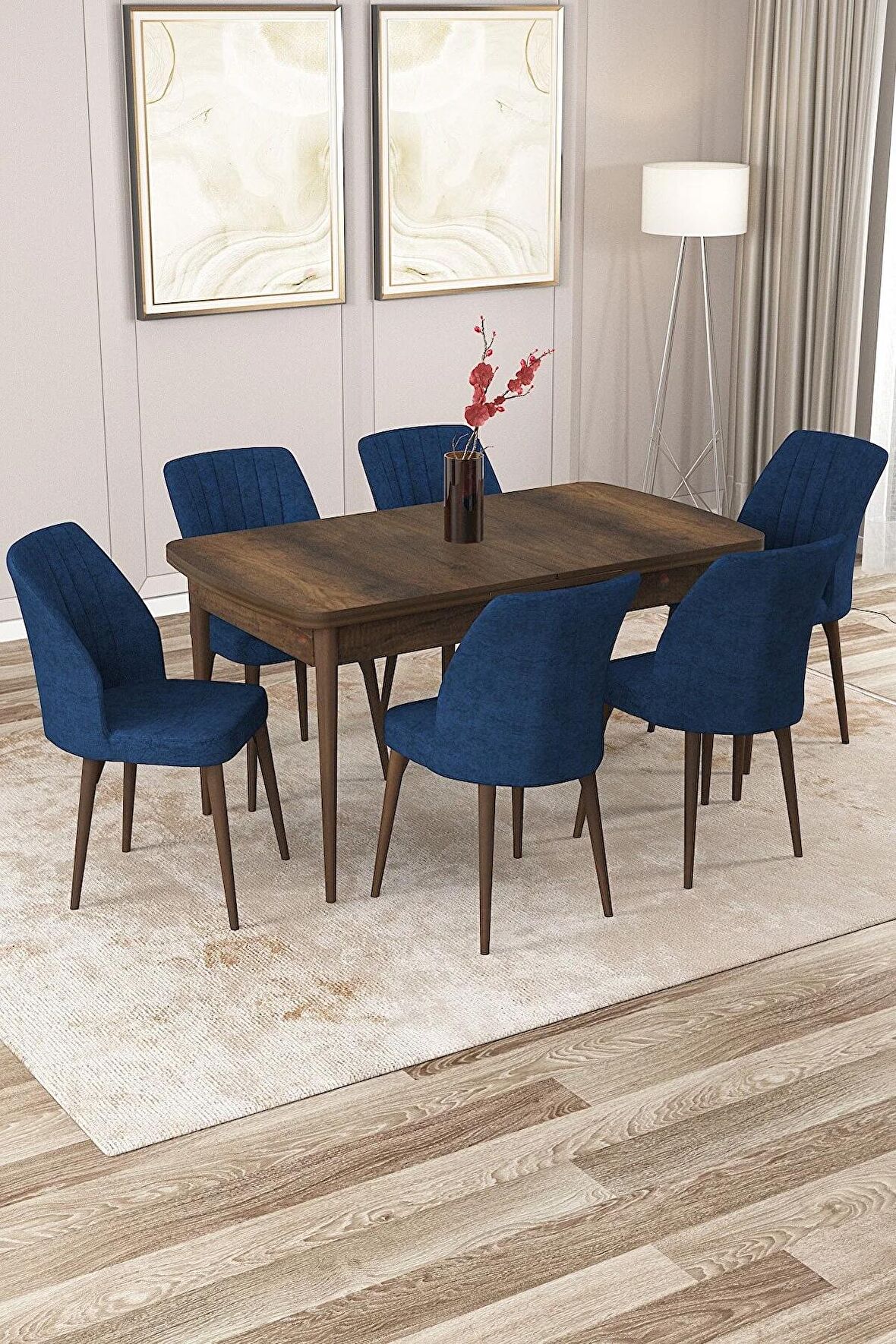 Rovena Lucca Barok 70x114 Açılabilir Suntalam Mutfak Masası Takımı 6 Adet Sandalye