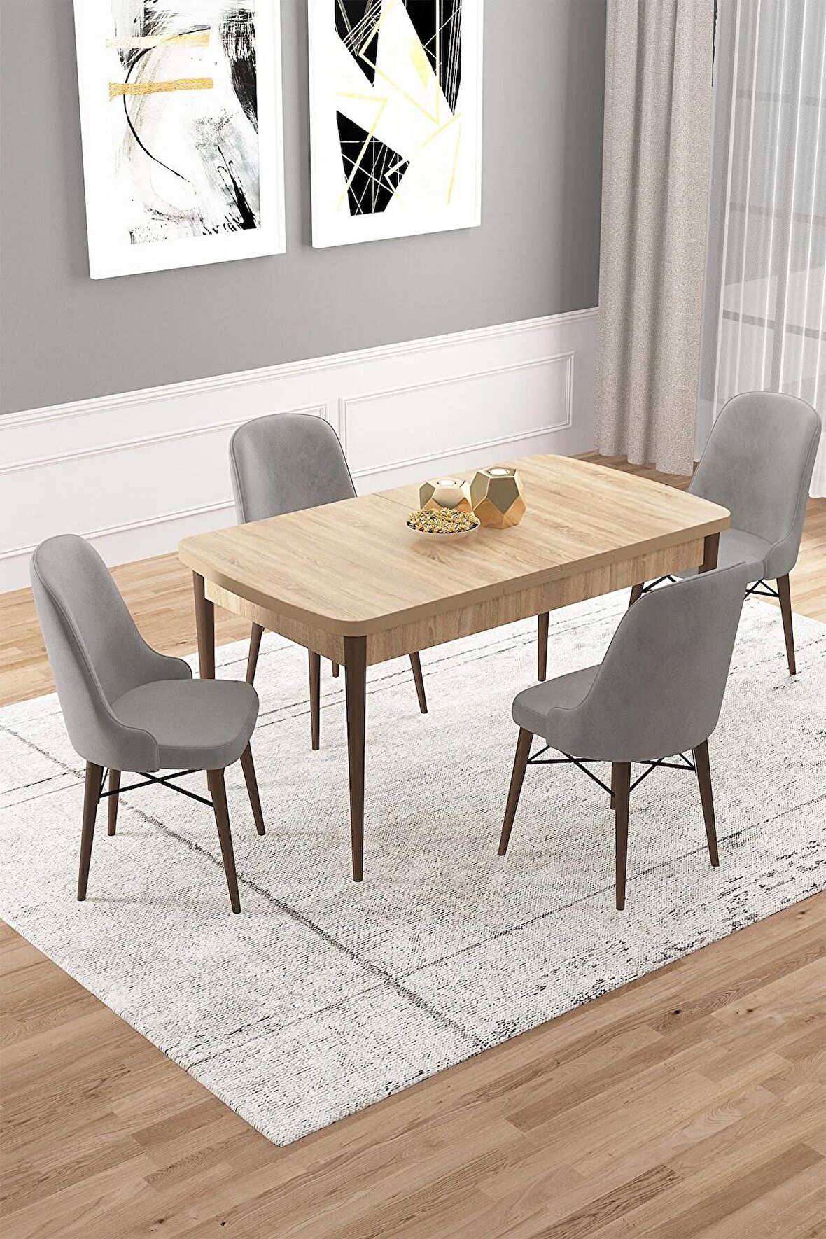 Rovena Rain Meşe 70x114 Açılabilir Mdf Mutfak Masası Takımı 4 Adet Sandalye