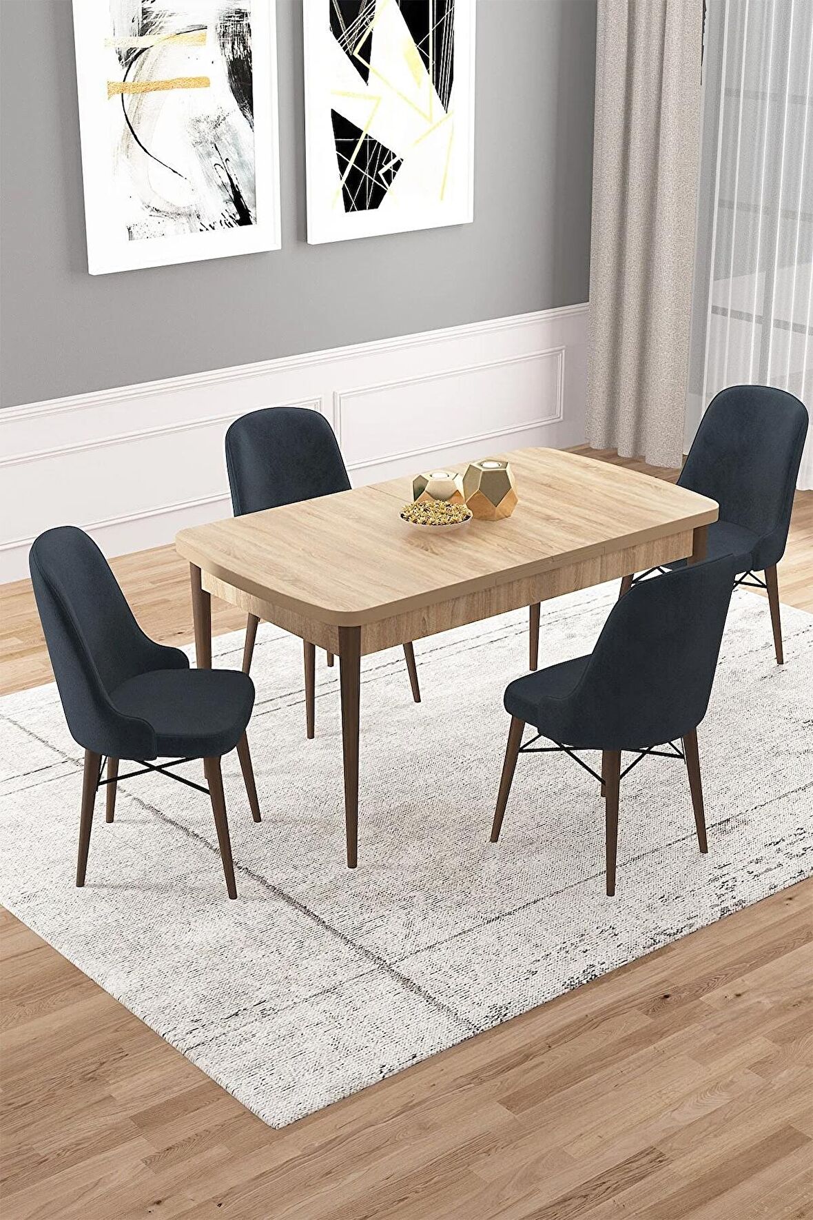 Rovena Rain Meşe 70x114 Açılabilir Mdf Mutfak Masası Takımı 4 Adet Sandalye