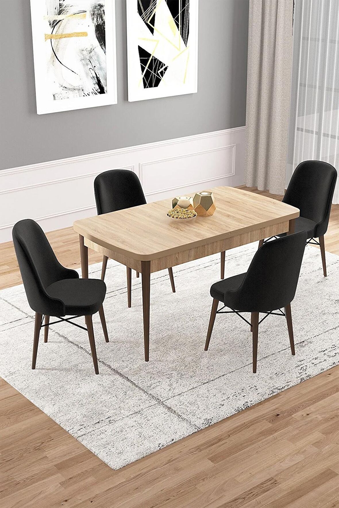 Rovena Rain Meşe 70x114 Açılabilir Mdf Mutfak Masası Takımı 4 Adet Sandalye