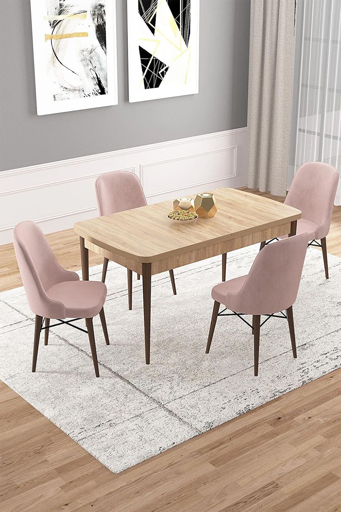 Rovena Rain Meşe 70x114 Açılabilir Mdf Mutfak Masası Takımı 4 Adet Sandalye