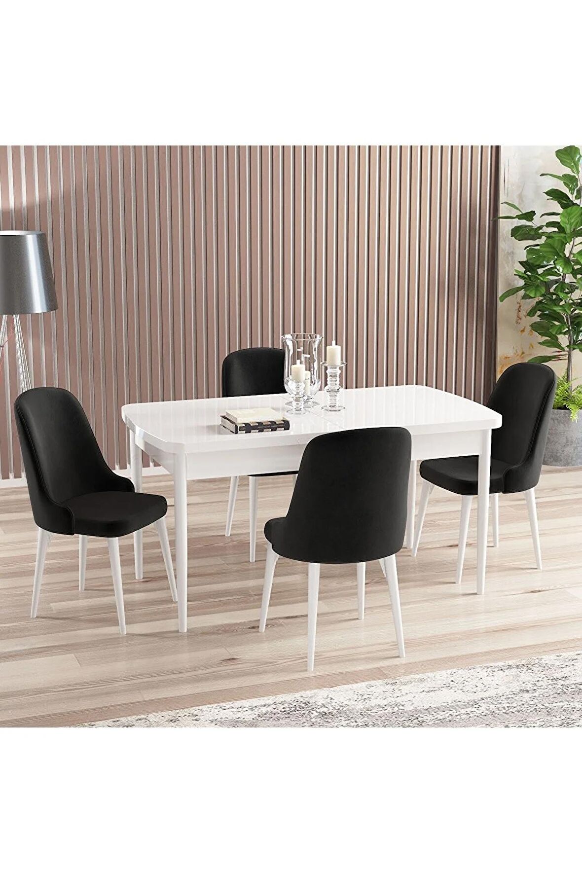 Rovena Amber Beyaz 70X114 Açılabilir Mdf Mutfak Masası Takımı 4 Adet Sandalye