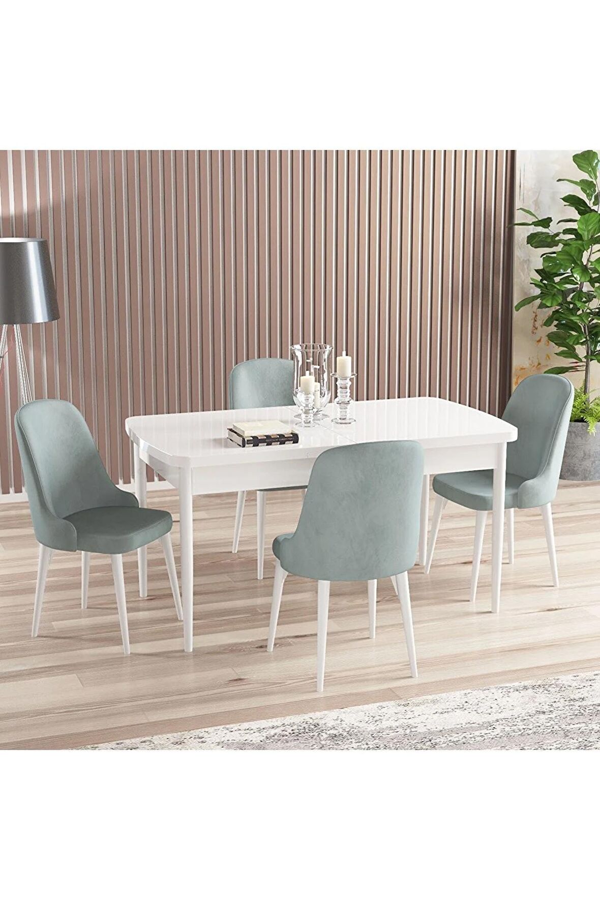 Rovena Amber Beyaz 70X114 Açılabilir Mdf Mutfak Masası Takımı 4 Adet Sandalye