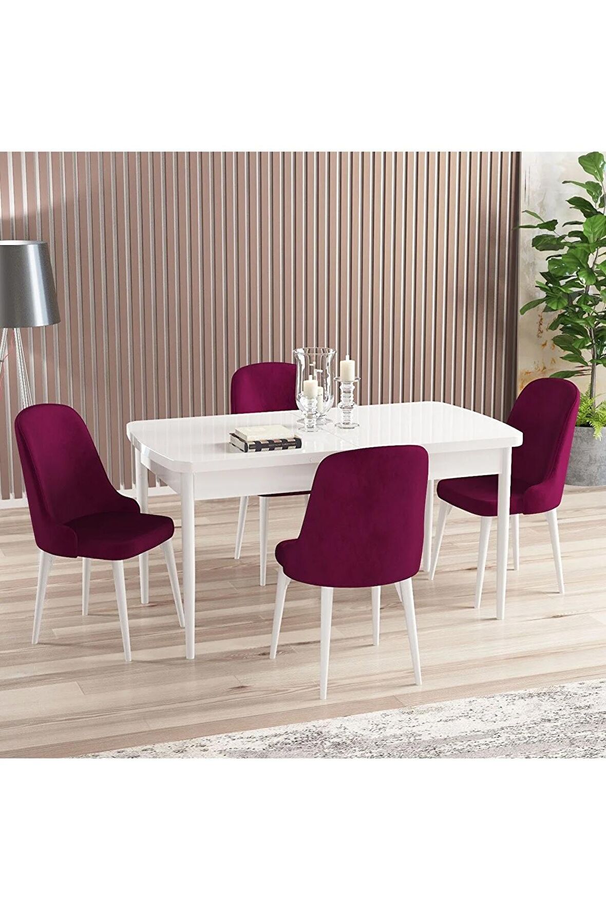 Rovena Amber Beyaz 70X114 Açılabilir Mdf Mutfak Masası Takımı 4 Adet Sandalye