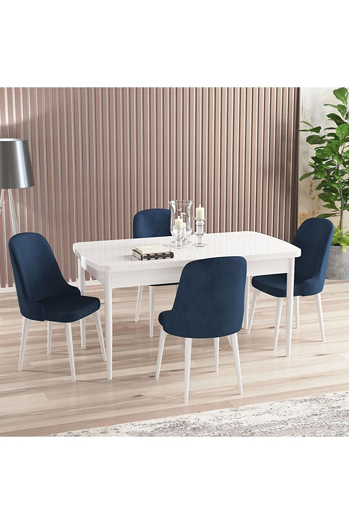 Rovena Amber Beyaz 70X114 Açılabilir Mdf Mutfak Masası Takımı 4 Adet Sandalye