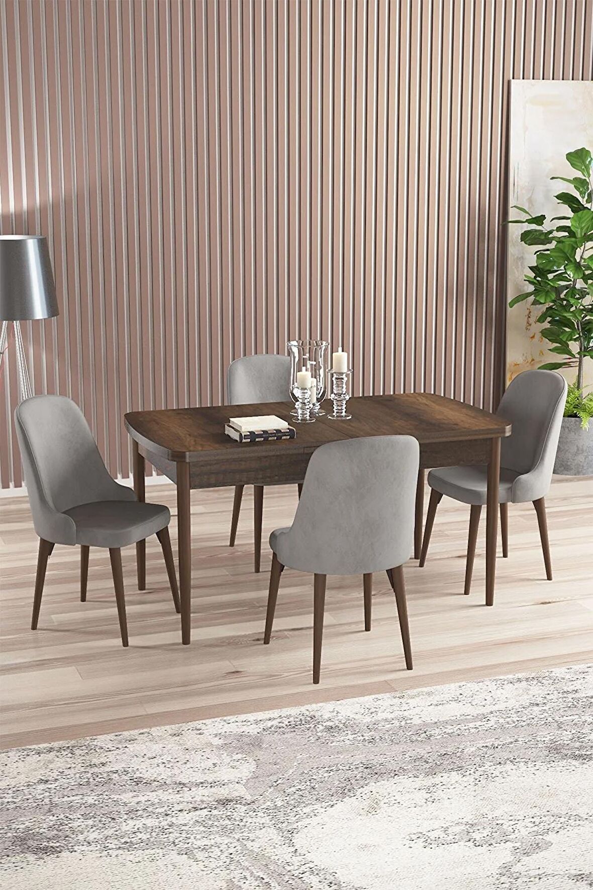 Rovena Amber Barok 70X114 Açılabilir Mdf Mutfak Masası Takımı 4 Adet Sandalye