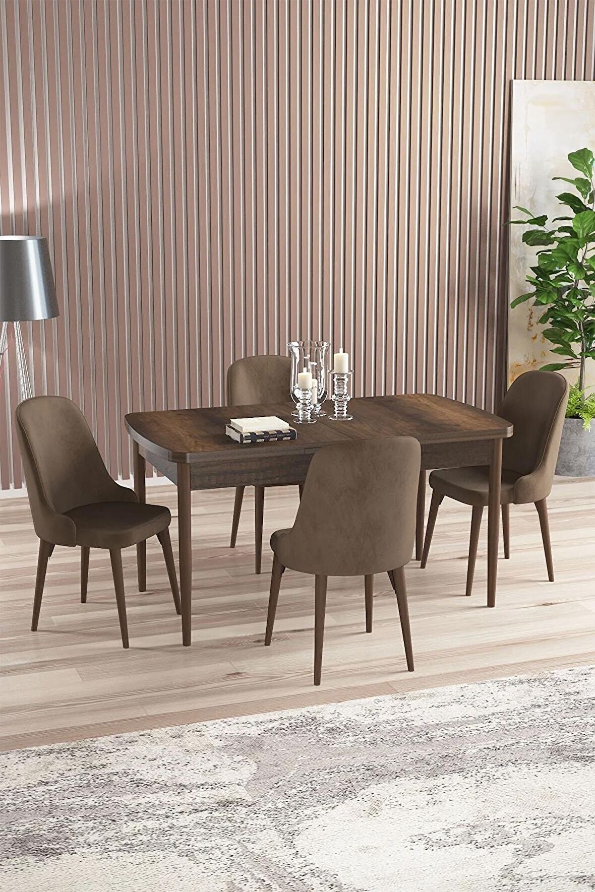 Rovena Amber Barok 70X114 Açılabilir Mdf Mutfak Masası Takımı 4 Adet Sandalye