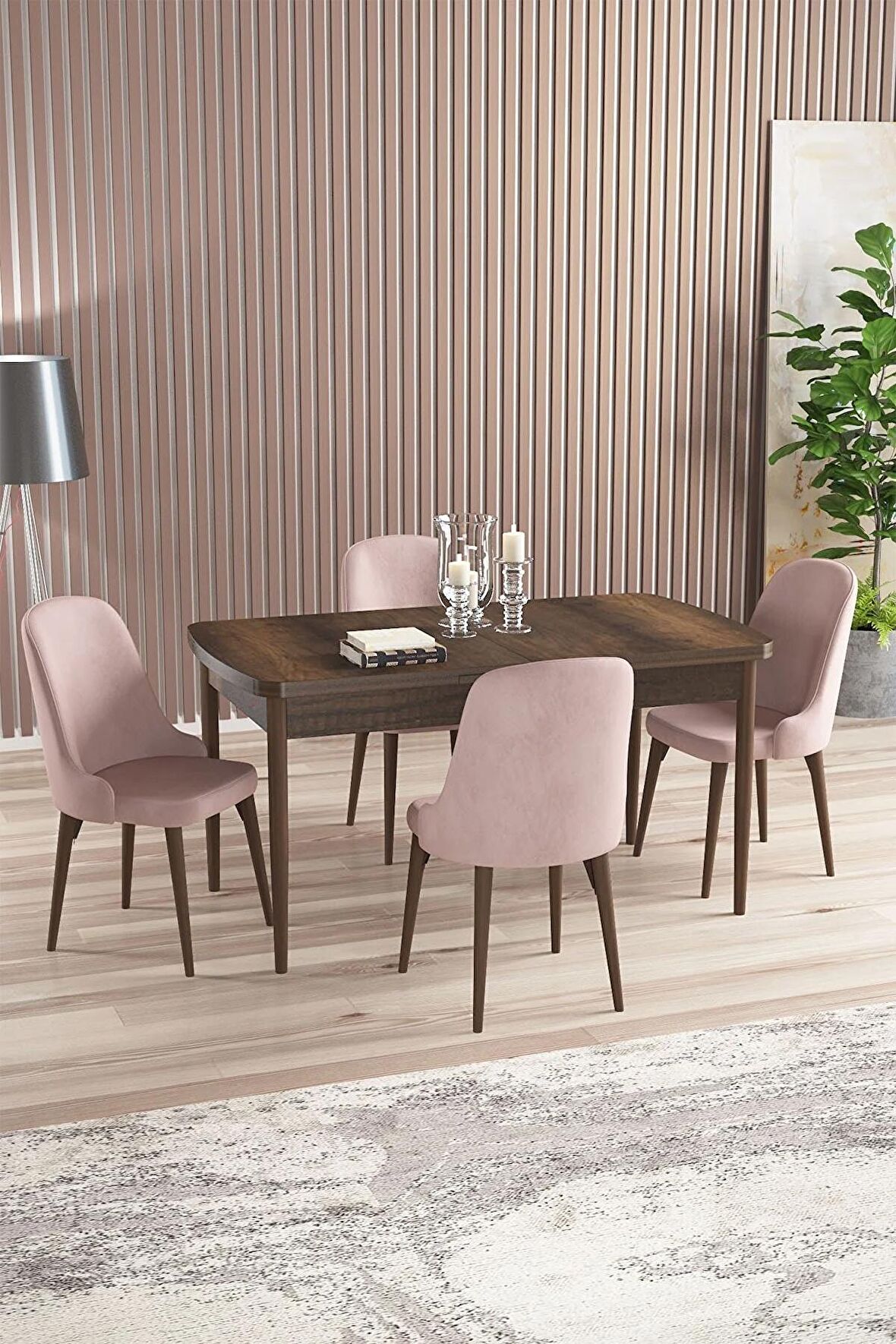 Rovena Amber Barok 70X114 Açılabilir Mdf Mutfak Masası Takımı 4 Adet Sandalye