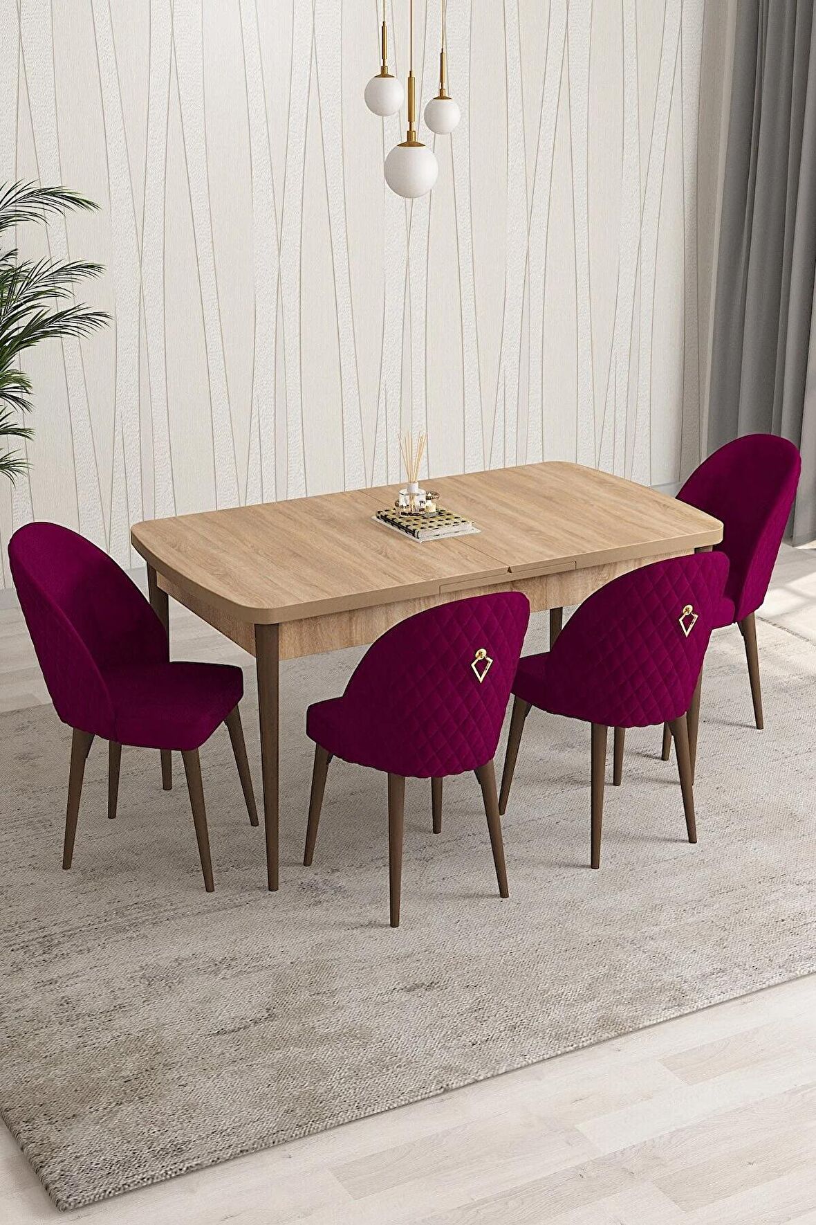 Rovena Talia Meşe 70x114 Açılabilir Mdf Mutfak Masası Takımı 4 Adet Sandalye