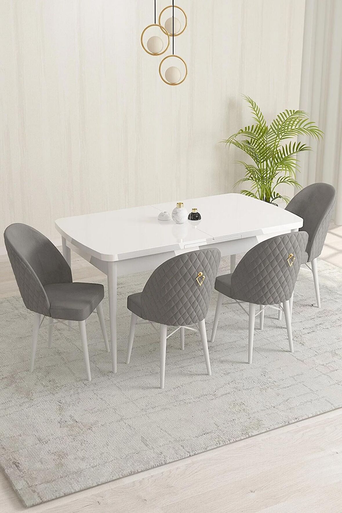 Rovena Liora Beyaz 70x114 Açılabilir Mdf Mutfak Masası Takımı 4 Adet Sandalye