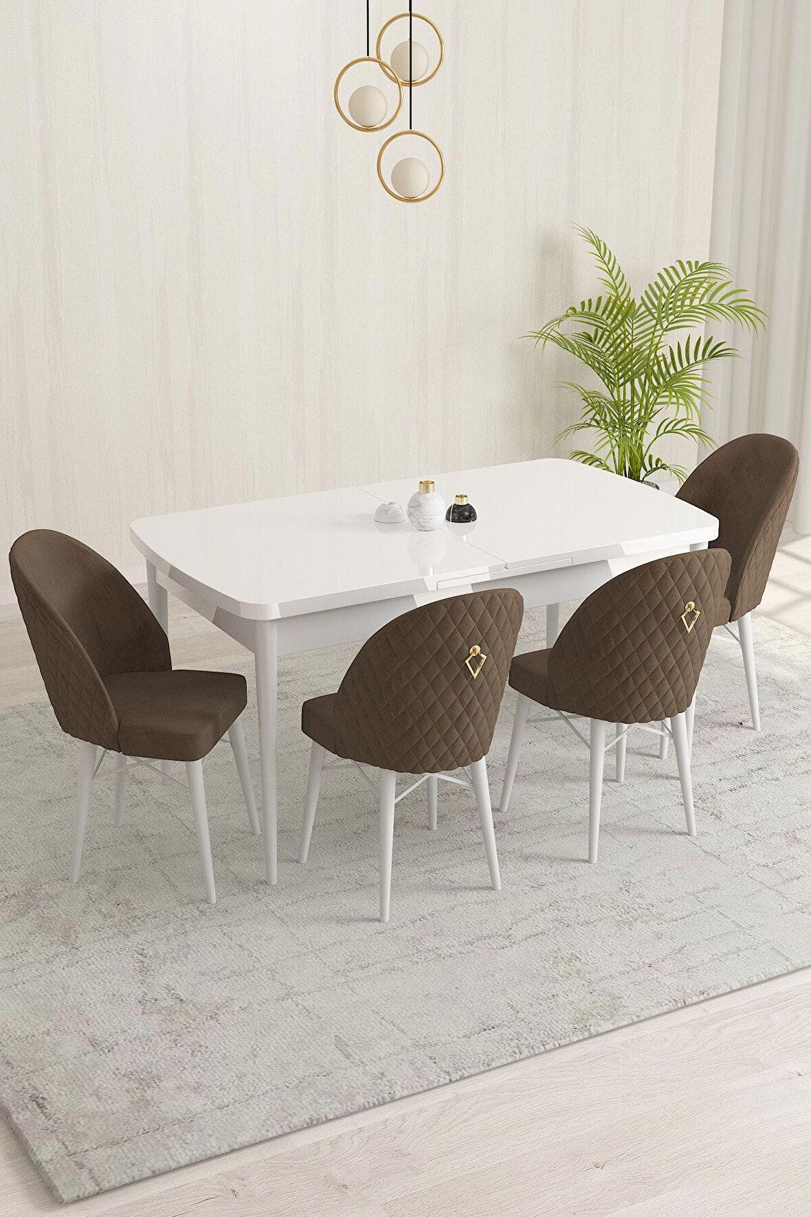 Rovena Liora Beyaz 70x114 Açılabilir Mdf Mutfak Masası Takımı 4 Adet Sandalye