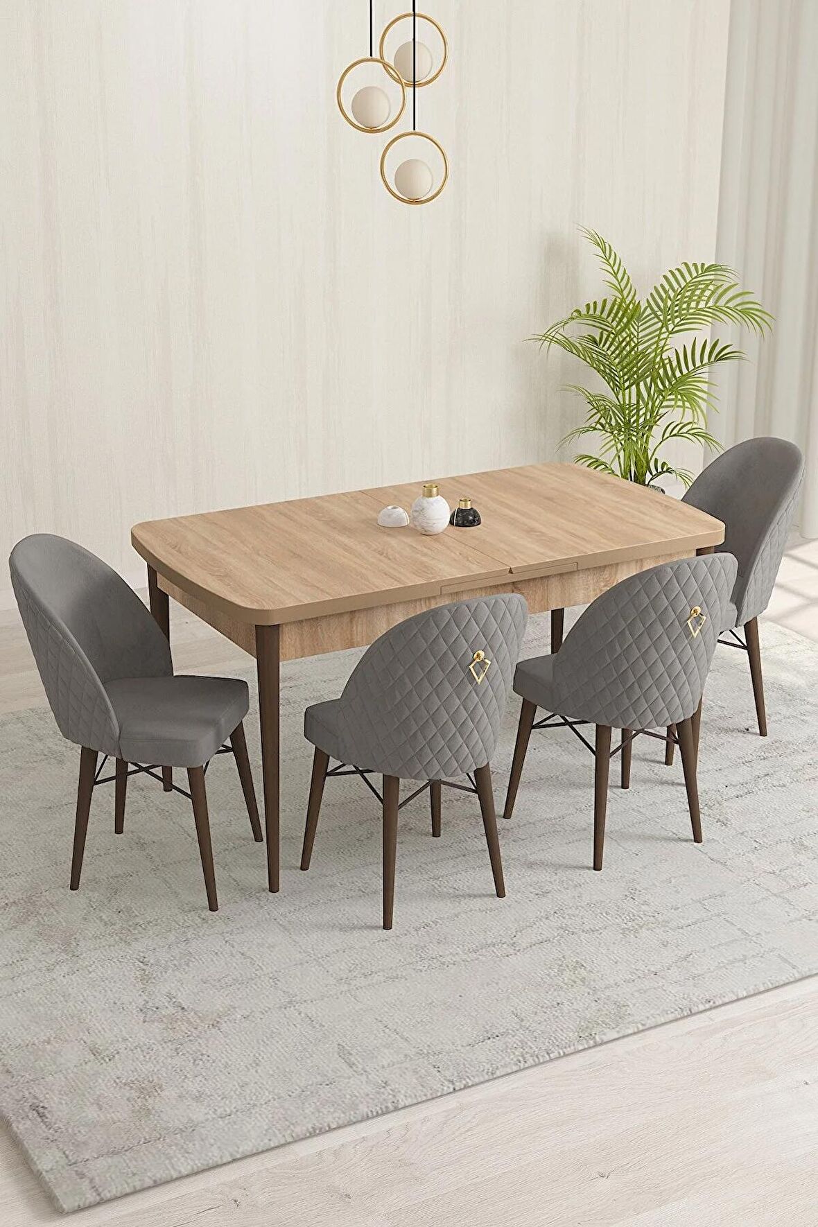 Rovena Liora Meşe 70x114 Açılabilir Mdf Mutfak Masası Takımı 4 Adet Sandalye