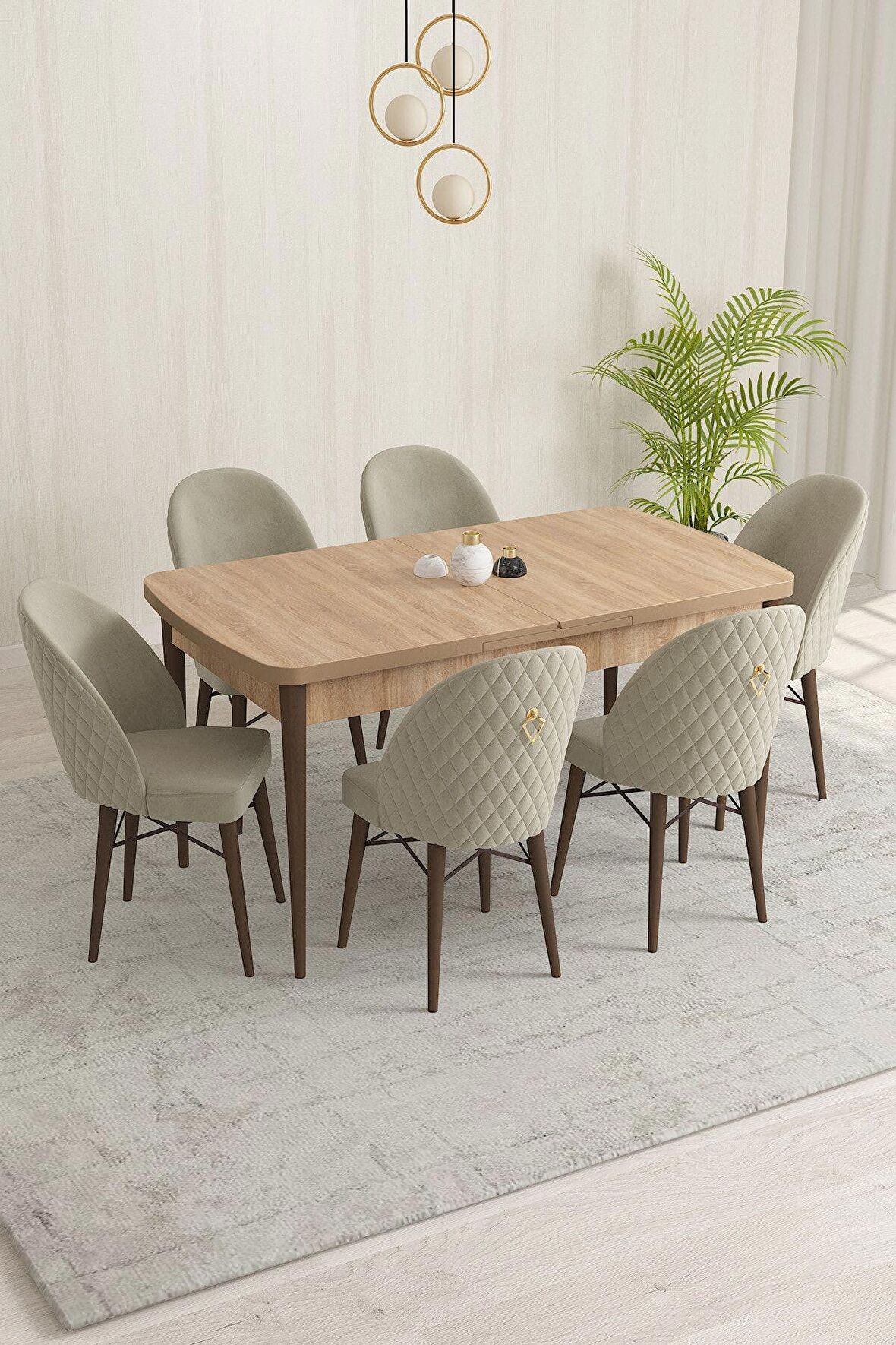 Rovena Liora Meşe 70x114 Açılabilir Mdf Mutfak Masası Takımı 6 Adet Sandalye