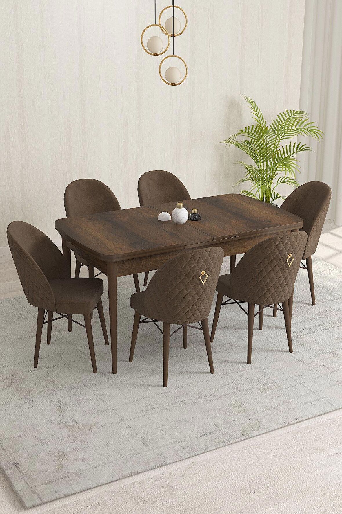 Rovena Liora Barok 70x114 Açılabilir Mdf Mutfak Masası Takımı 6 Adet Sandalye