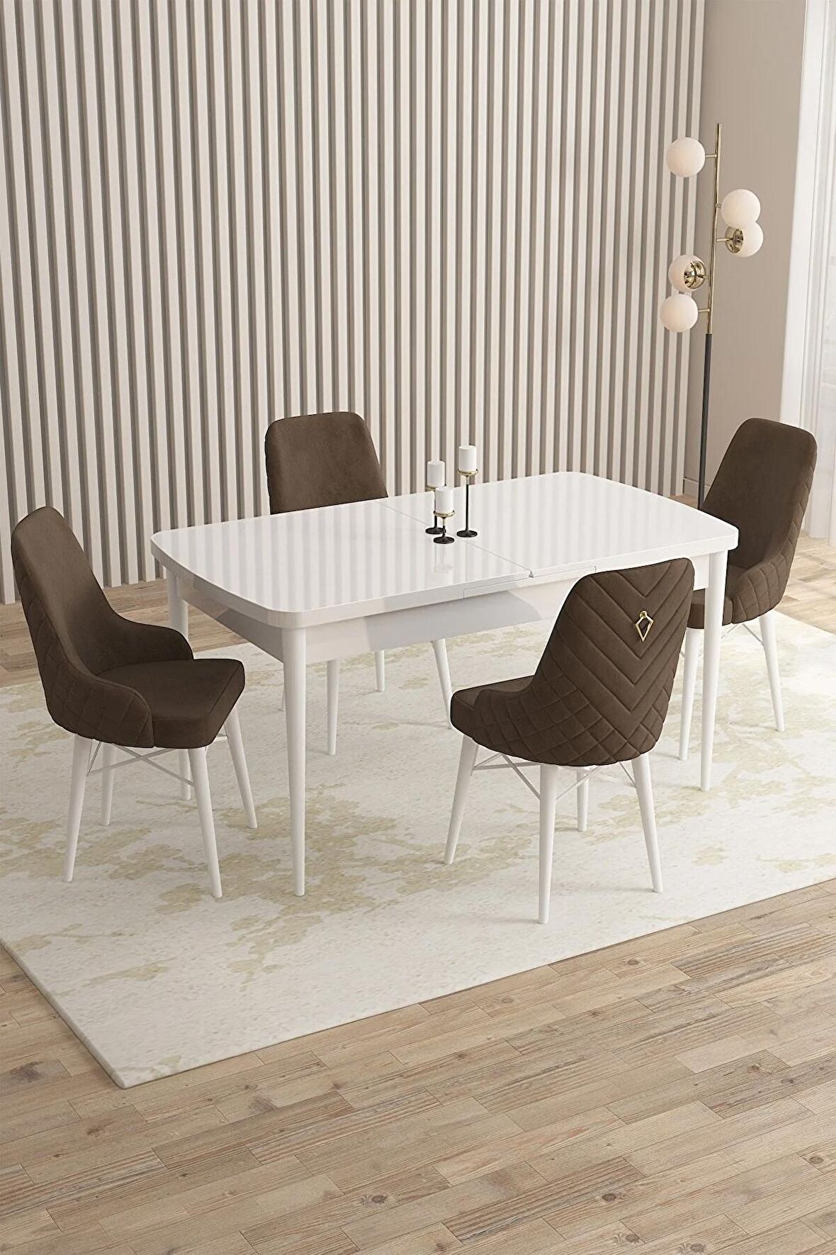 Rovena Almira Beyaz 70x114 Açılabilir Mdf Mutfak Masası Takımı 4 Adet Sandalye