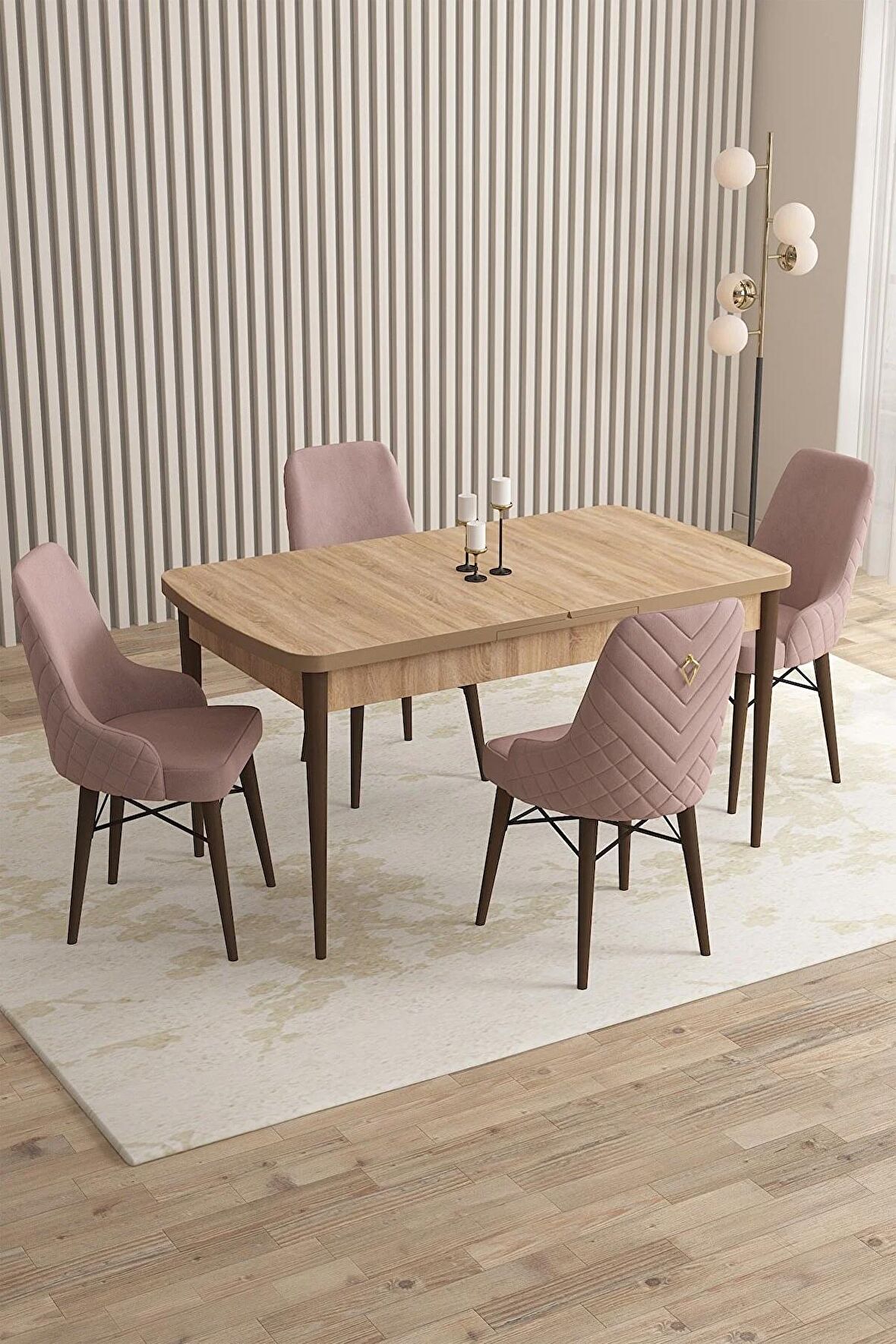 Rovena Almira Meşe 70x114 Açılabilir Mdf Mutfak Masası Takımı 4 Adet Sandalye