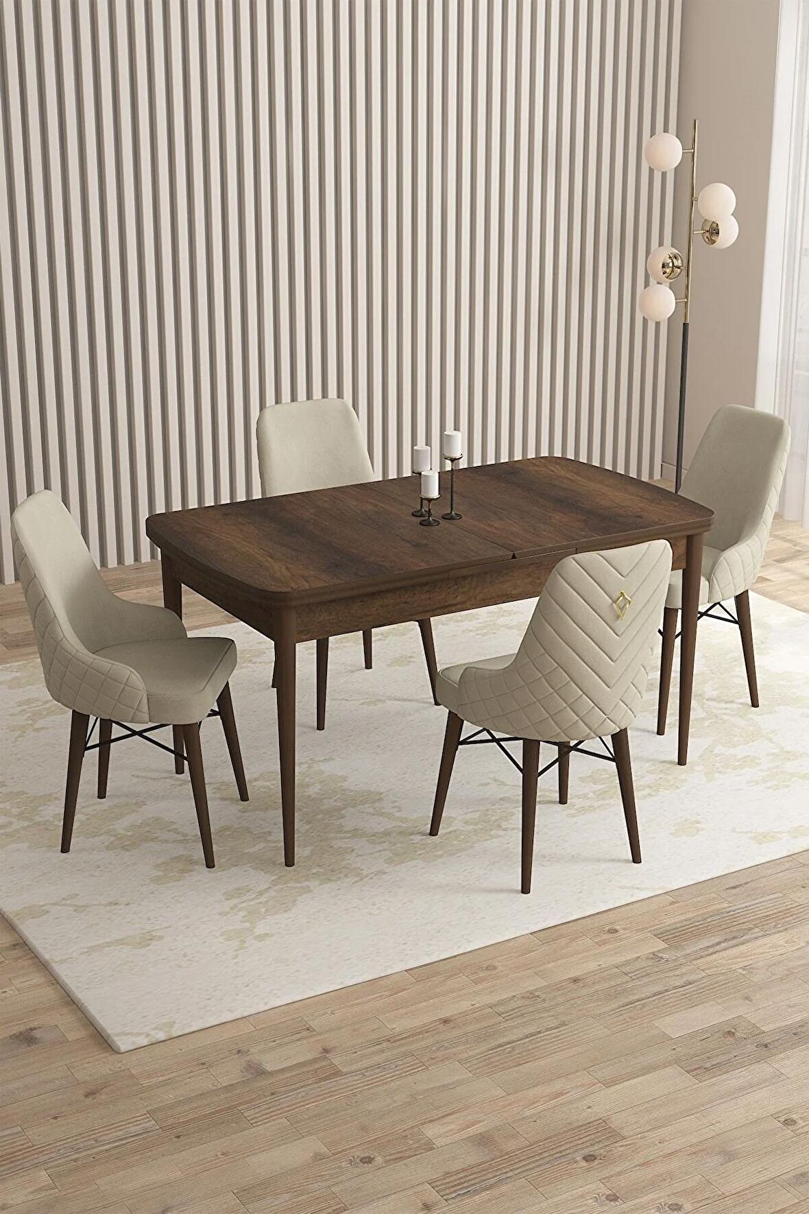 Rovena Almira Barok 70x114 Açılabilir Mdf Mutfak Masası Takımı 4 Adet Sandalye