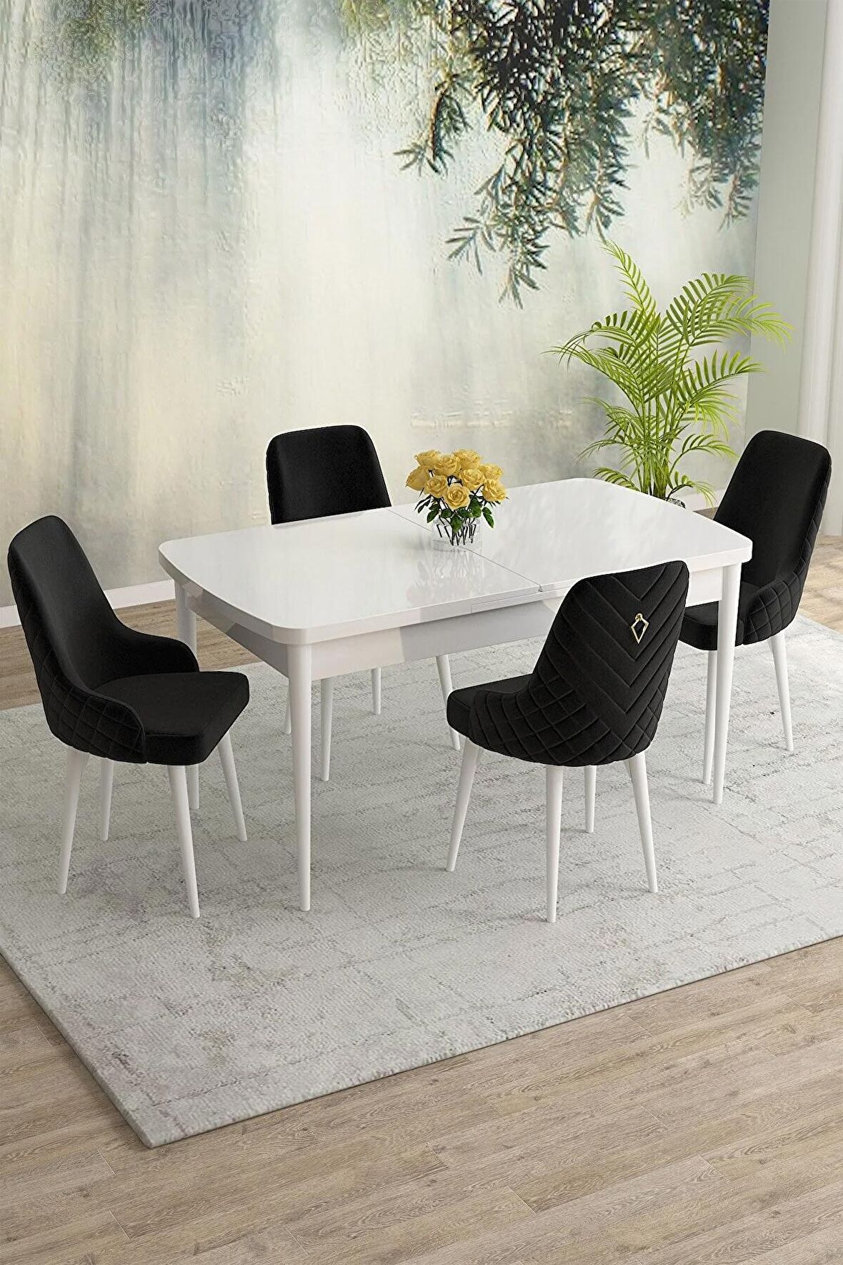 Rovena Blanca Beyaz 80x132 Açılabilir Mdf Mutfak Masası Takımı 4 Adet Sandalye
