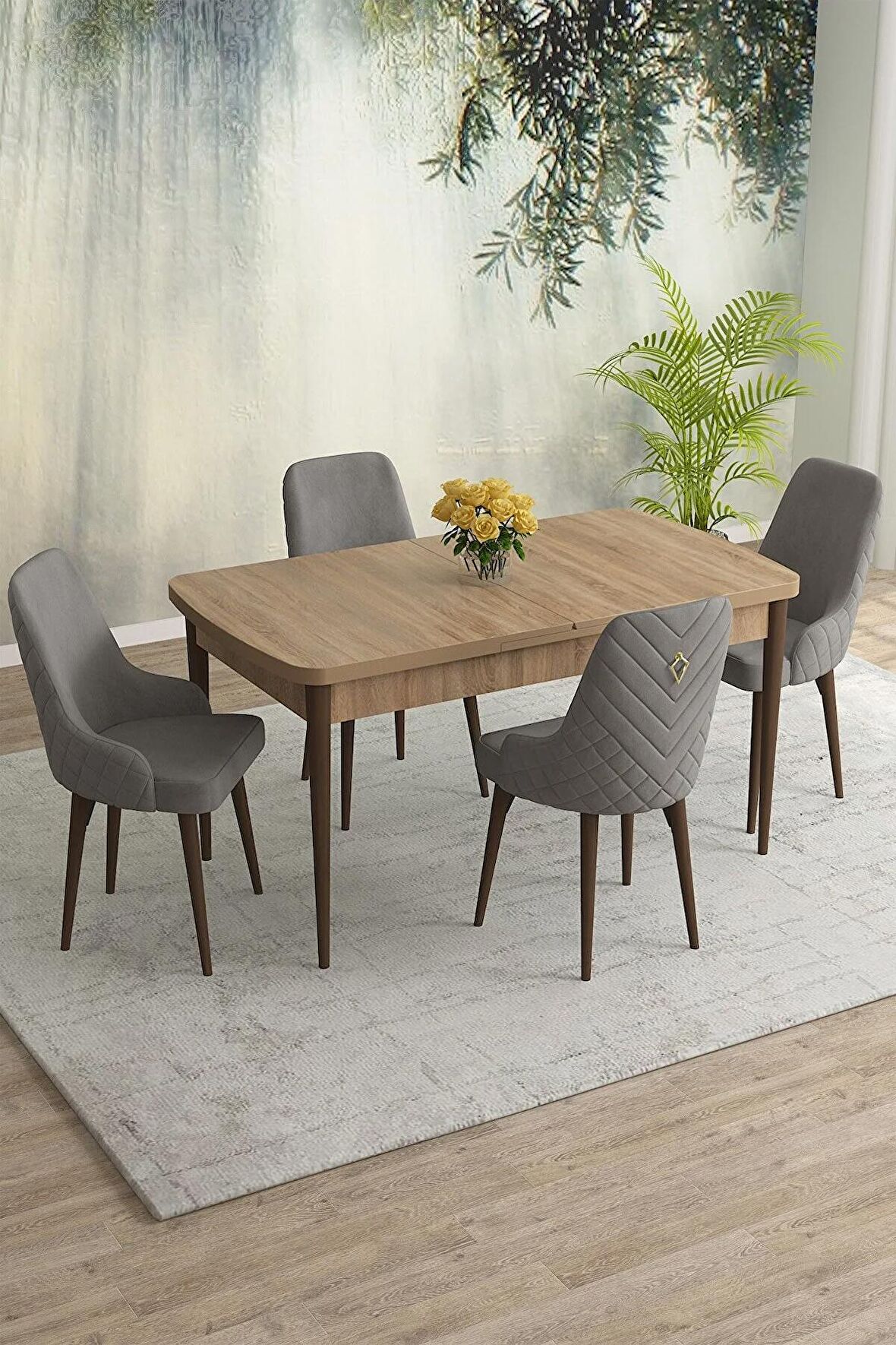 Rovena Blanca Meşe 80x132 Açılabilir Mdf Mutfak Masası Takımı 4 Adet Sandalye