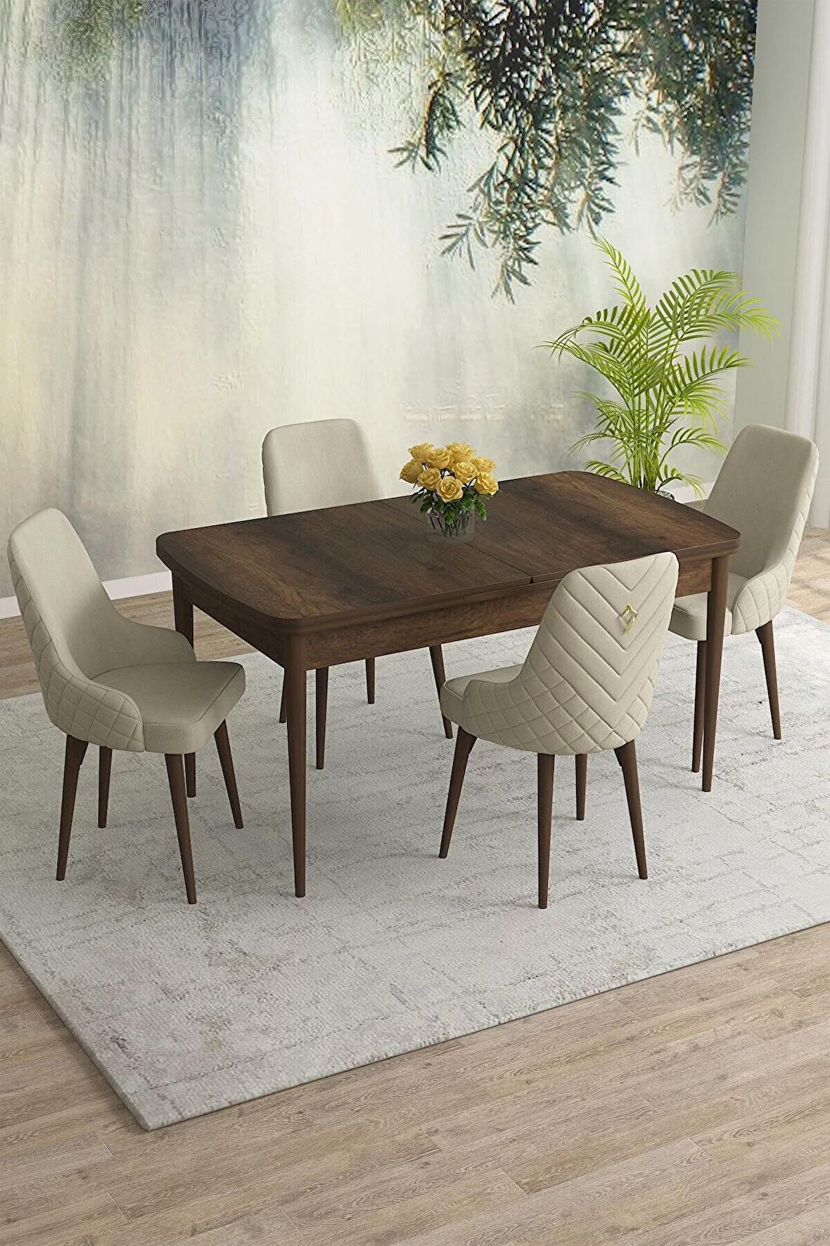 Rovena Blanca Barok 80x132 Açılabilir Mdf Mutfak Masası Takımı 4 Adet Sandalye