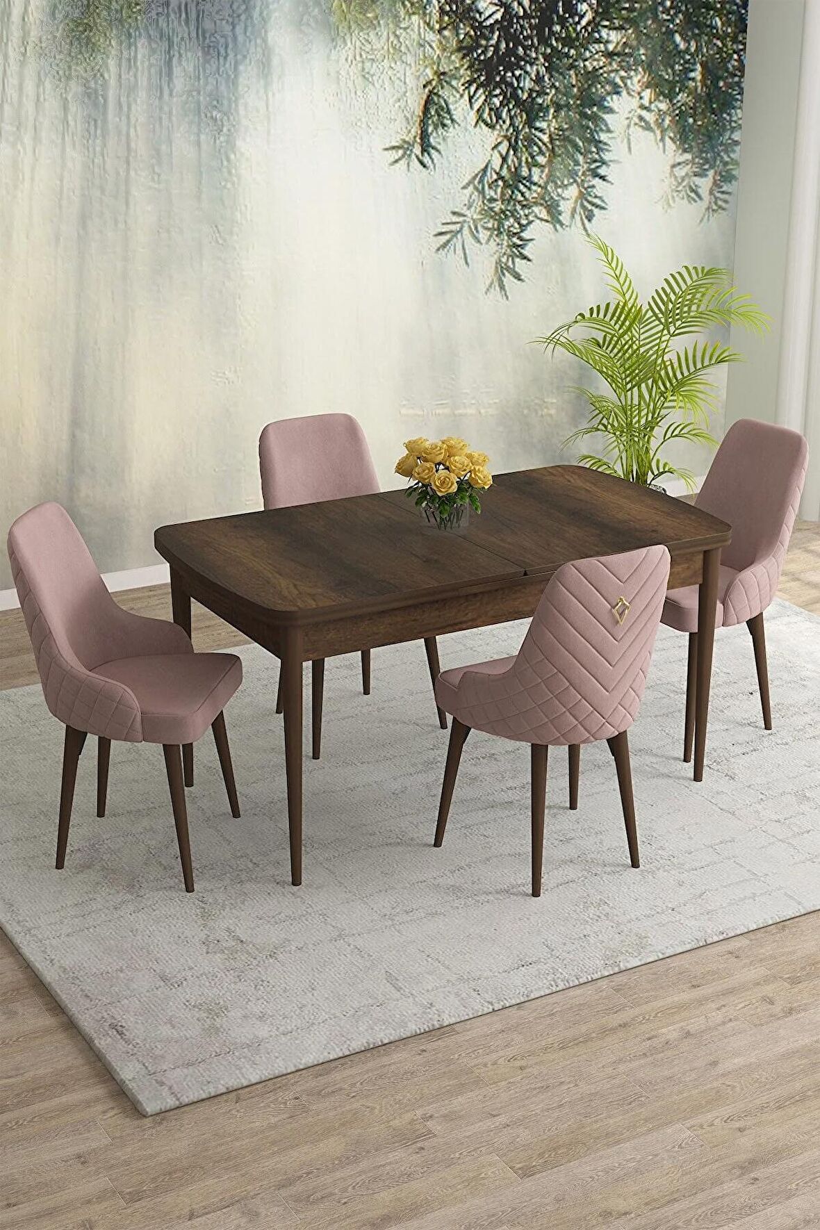 Rovena Blanca Barok 80x132 Açılabilir Mdf Mutfak Masası Takımı 4 Adet Sandalye