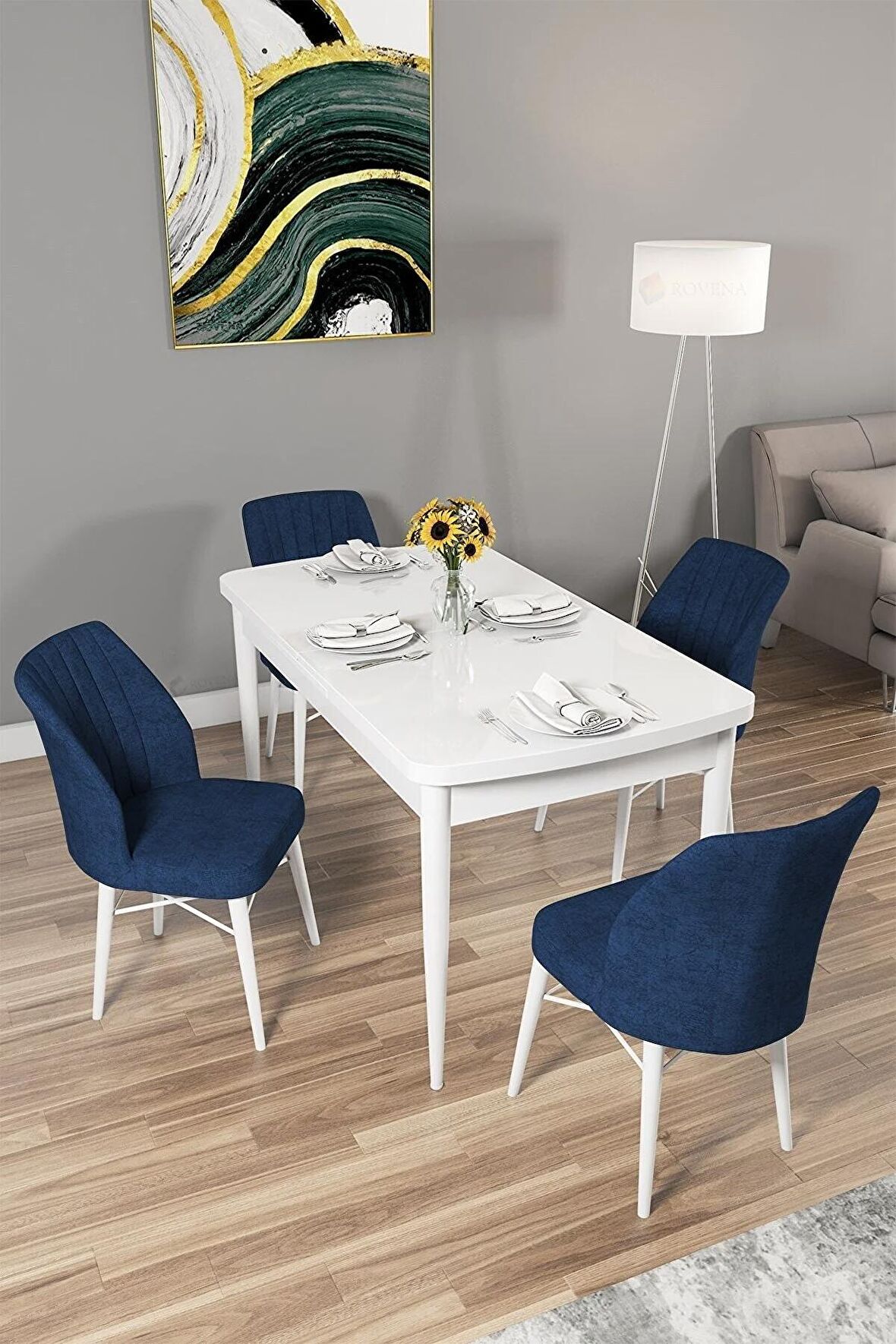 Rovena Mary Beyaz 70x114 Açılabilir Mdf Mutfak Masası Takımı 4 Adet Sandalye