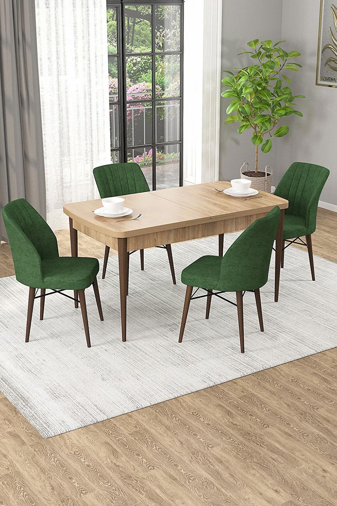 Rovena Mary Meşe 70x114 Açılabilir Mdf Mutfak Masası Takımı 4 Adet Sandalye