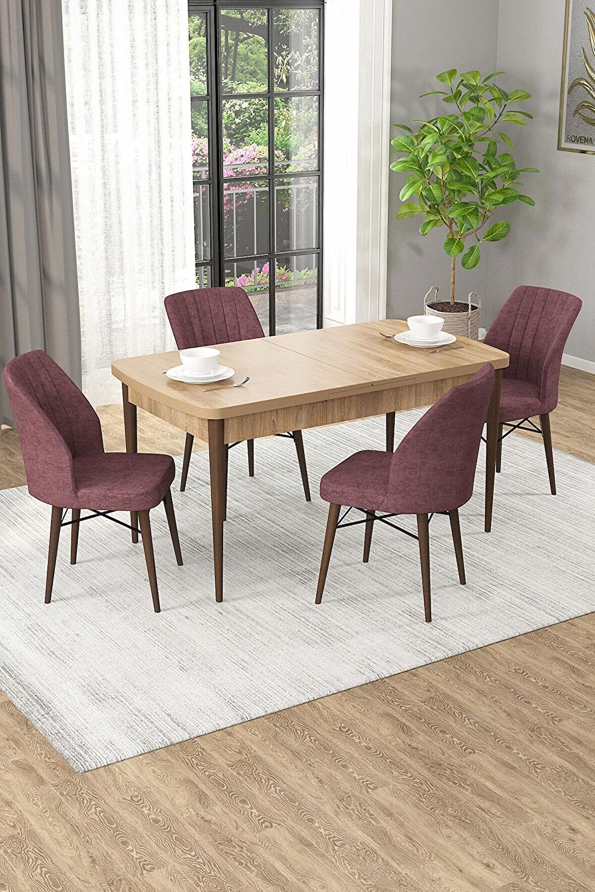 Rovena Mary Meşe 70x114 Açılabilir Mdf Mutfak Masası Takımı 4 Adet Sandalye
