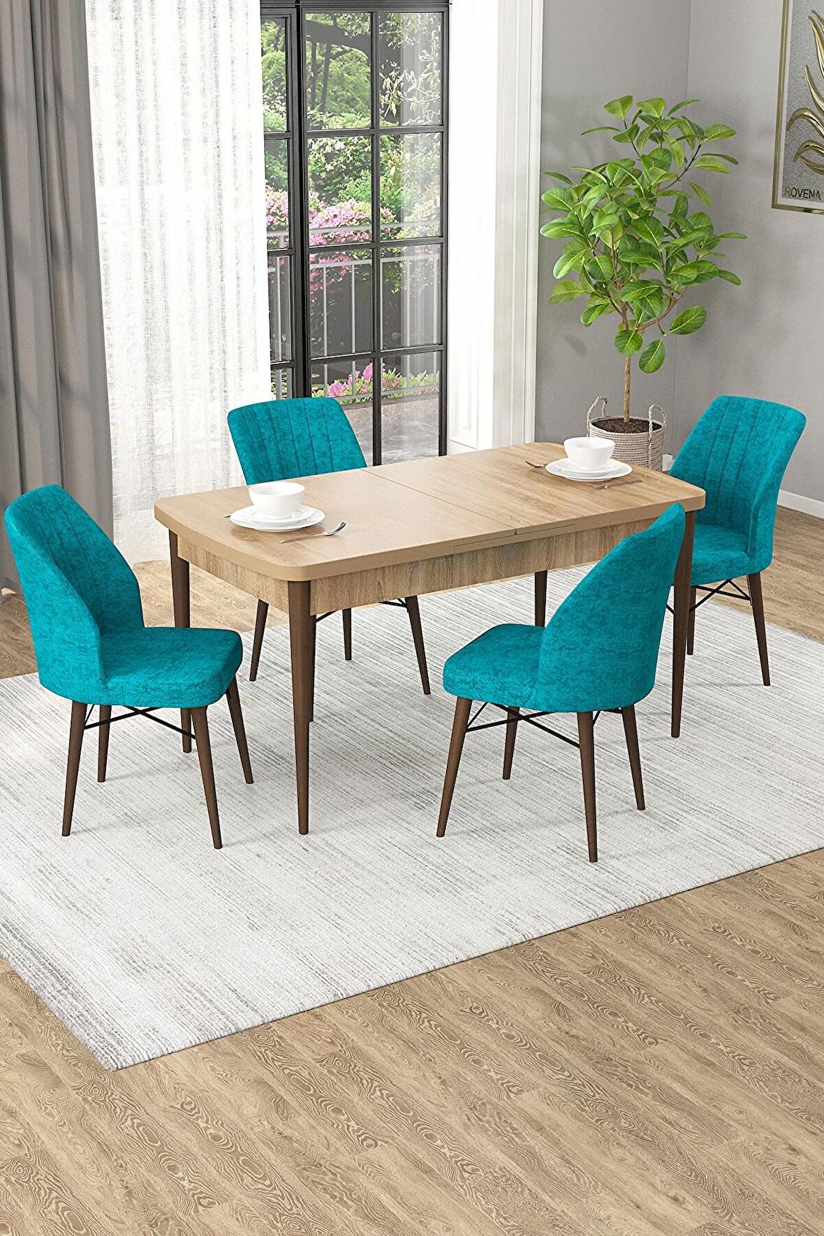 Rovena Mary Meşe 70x114 Açılabilir Mdf Mutfak Masası Takımı 4 Adet Sandalye