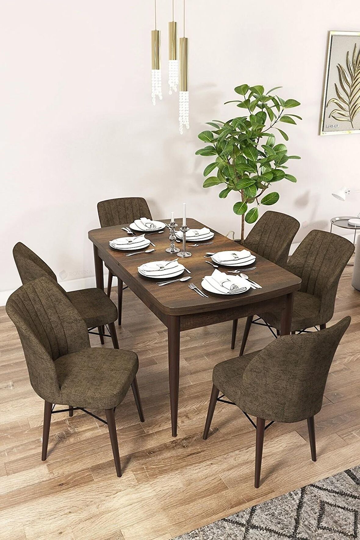 Rovena Mary Barok 70x114 Açılabilir Mdf Mutfak Masası Takımı 6 Adet Sandalye