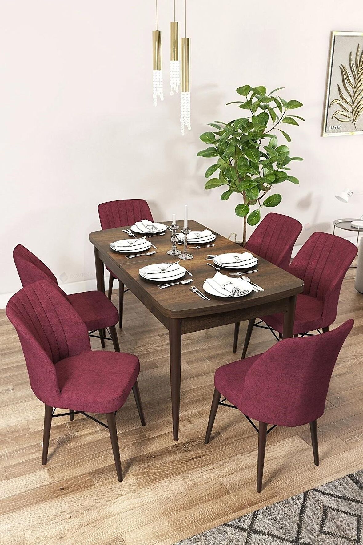 Rovena Mary Barok 70x114 Açılabilir Mdf Mutfak Masası Takımı 6 Adet Sandalye