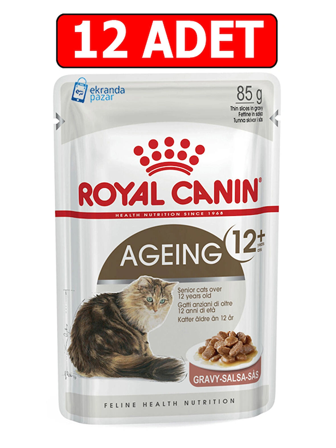 Royal canin ageing 12+ yaşlı ve ileri yaştaki kedi yaş mama 85 gr x 12 adet gravy soslu