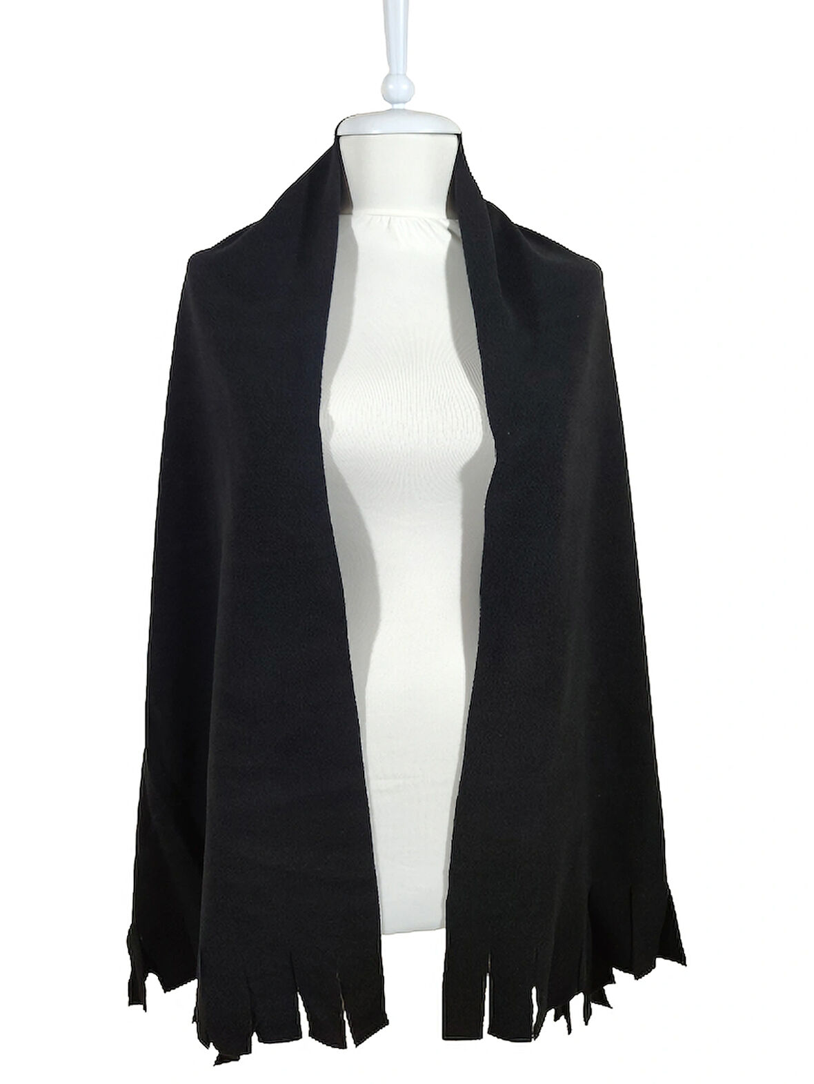 Siyah Kışlık Püskül Detaylı Polar Şal Omuz Şalı Shoulder Shawl