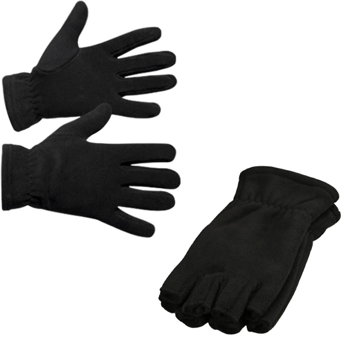 Erkek Siyah Kışlık Parmaksız Ve Parmaklı Termal Polar Eldiven Ikili Set
