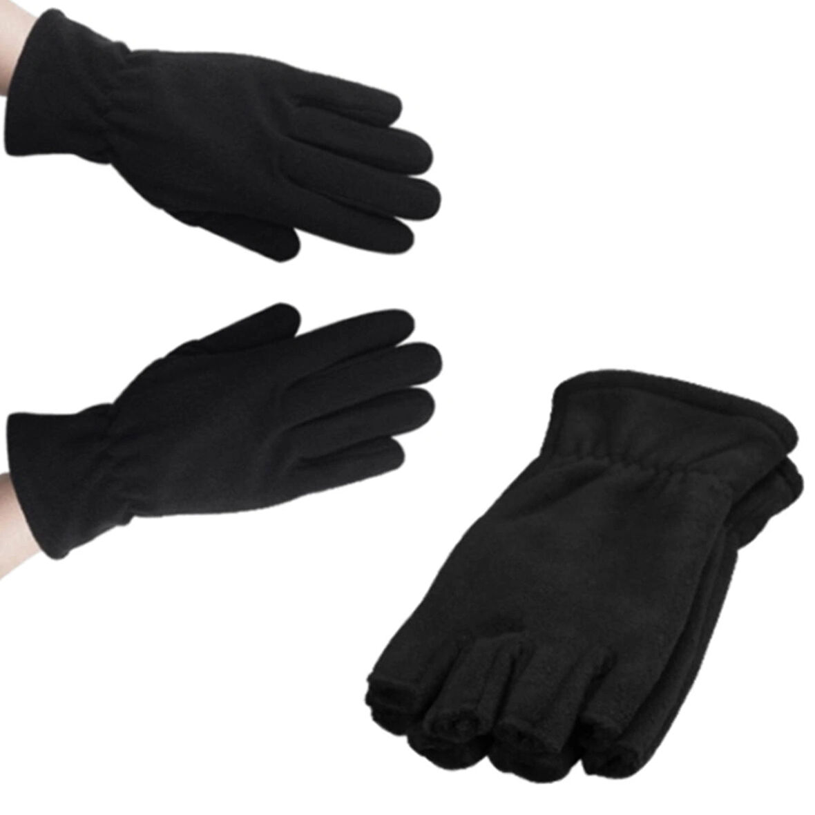 Kadın Siyah Kışlık Parmaksız Ve Parmaklı Kışlık Termal Polar Eldiven Ikili Set