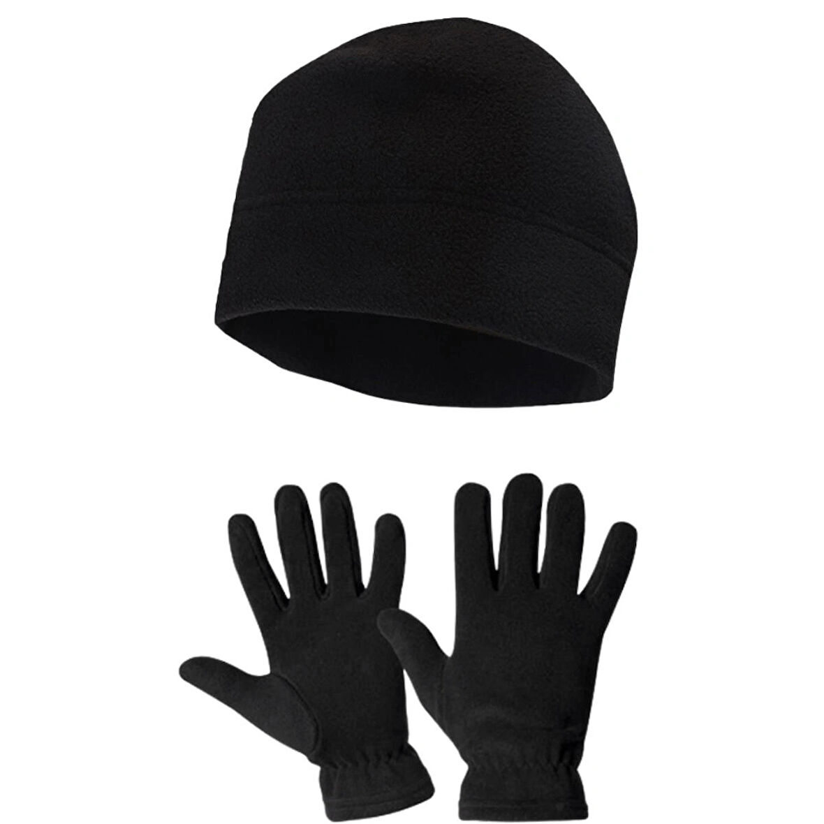 Erkek Siyah Kışlık Termal Polar Eldiven - Polar Bere 2'li Set