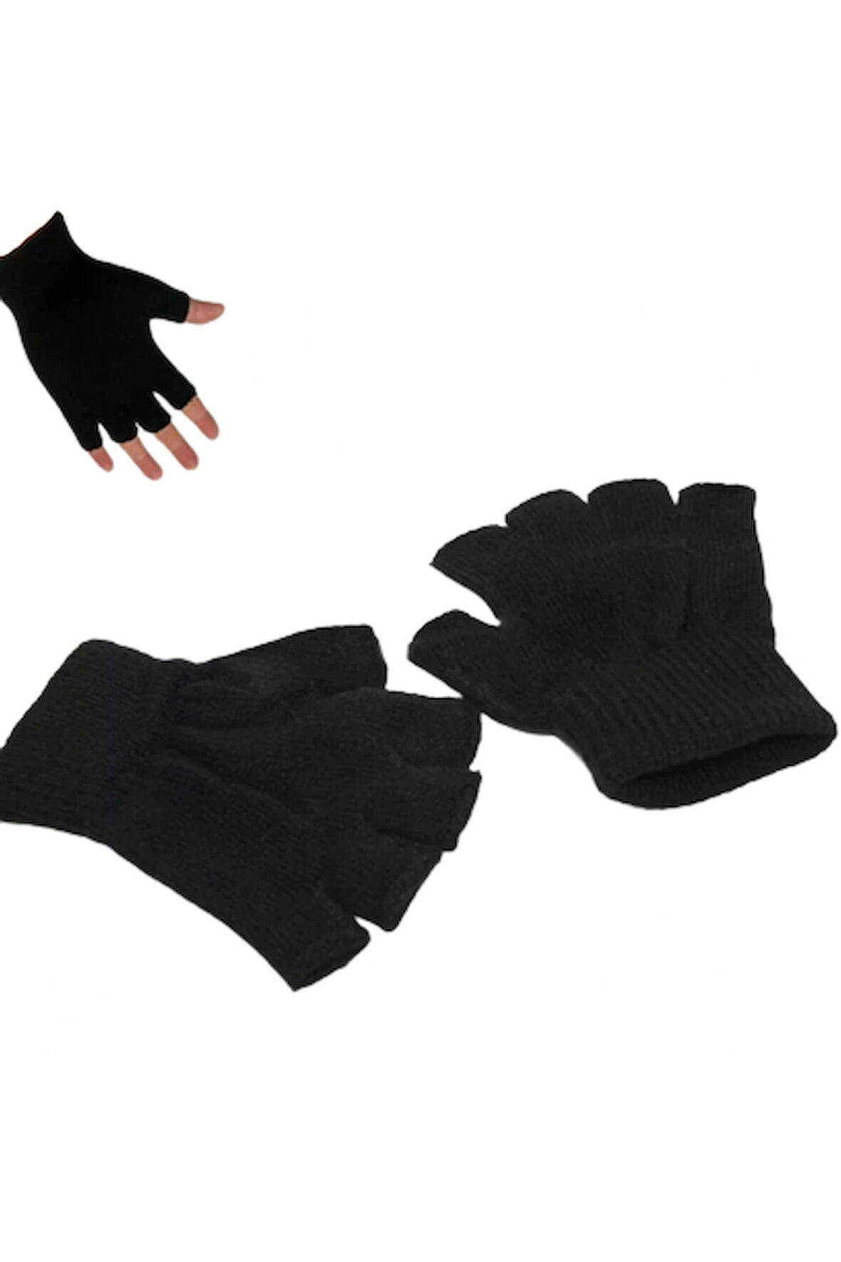 Kışlık Siyah Parmaksız Kesik Yarım Parmak Örme Triko Eldiven Winter Fingerless Gloves