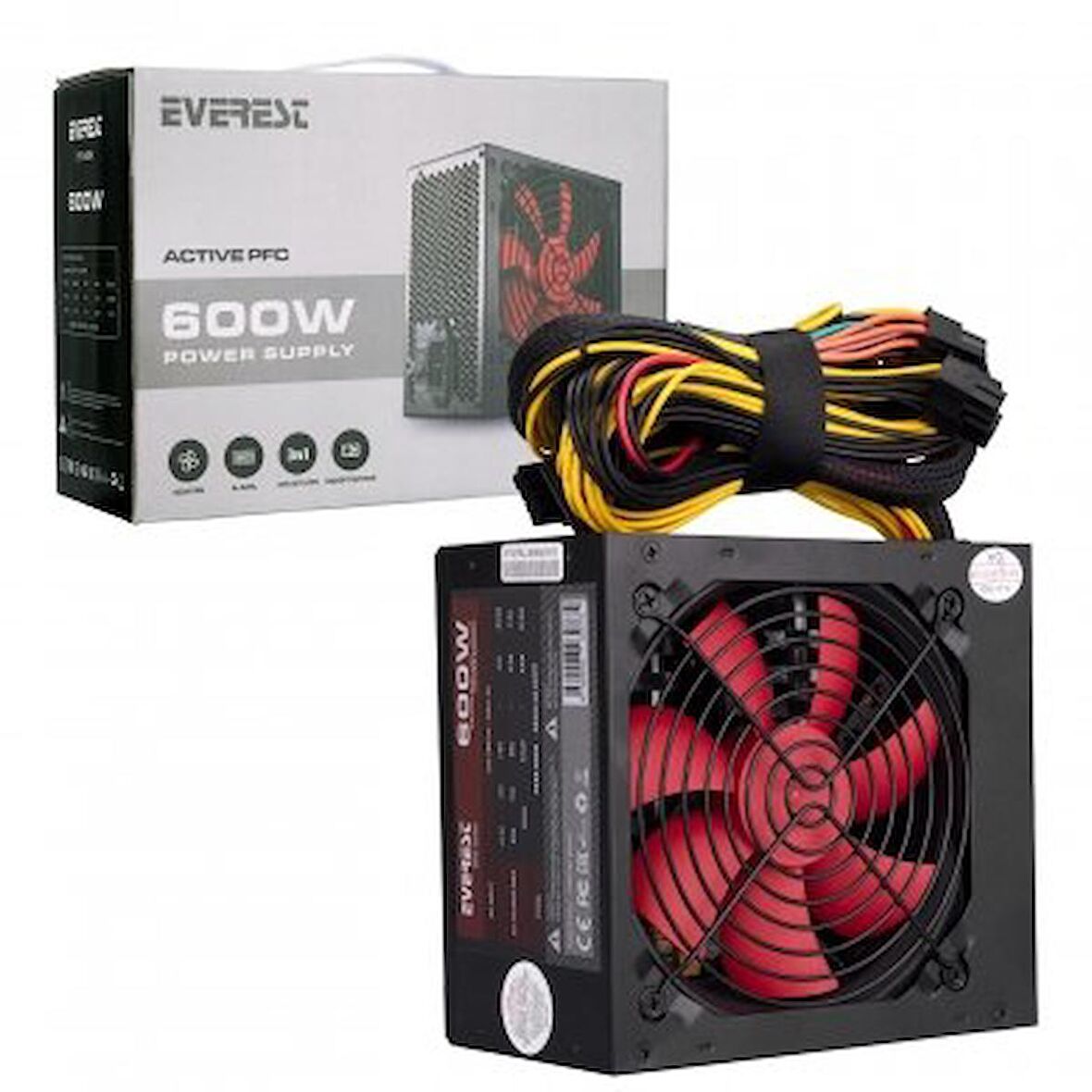  Everest EPS-600A PEAK 600W 12cm Fan 4*SATA Aktif PFC Oyuncu PC Destekli Power Supply