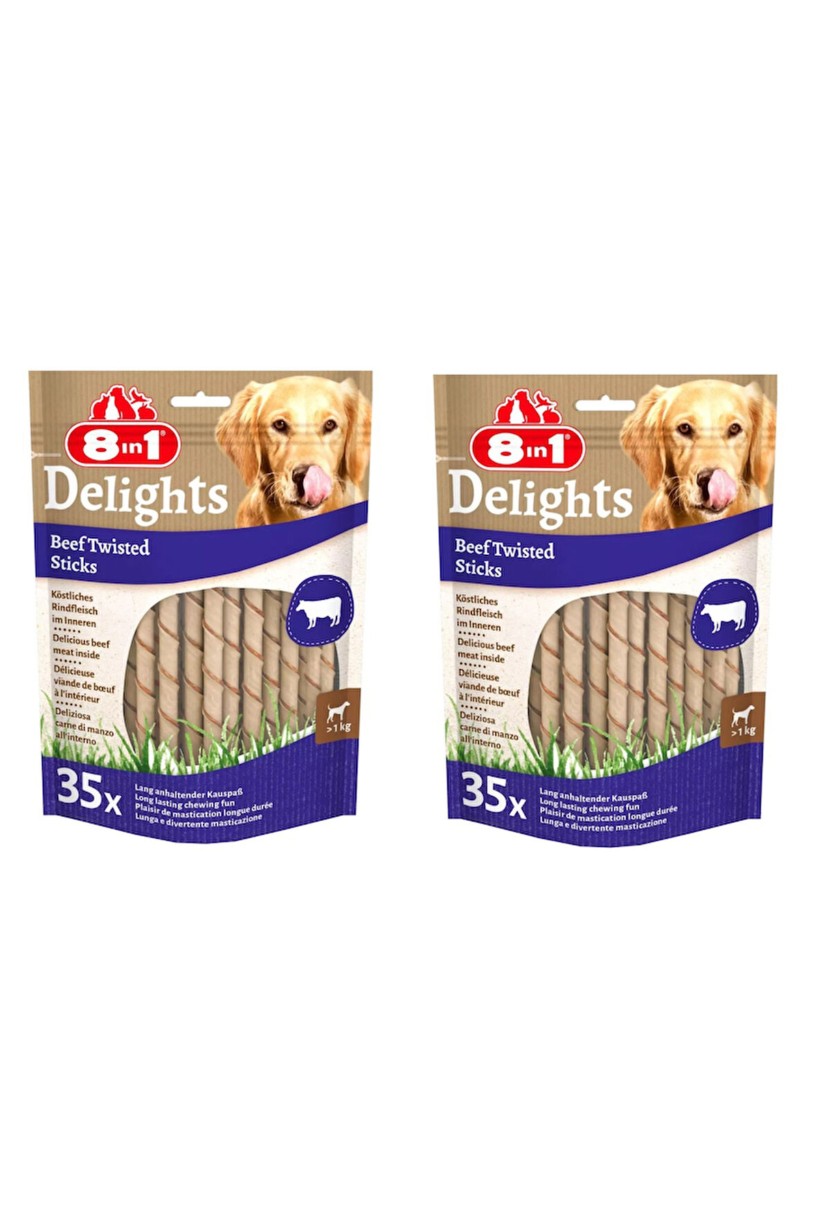 8in1 Delights Beef Twisted Sticks Biftekli Burgu Köpek Ödülü 35 Li X 2 Paket