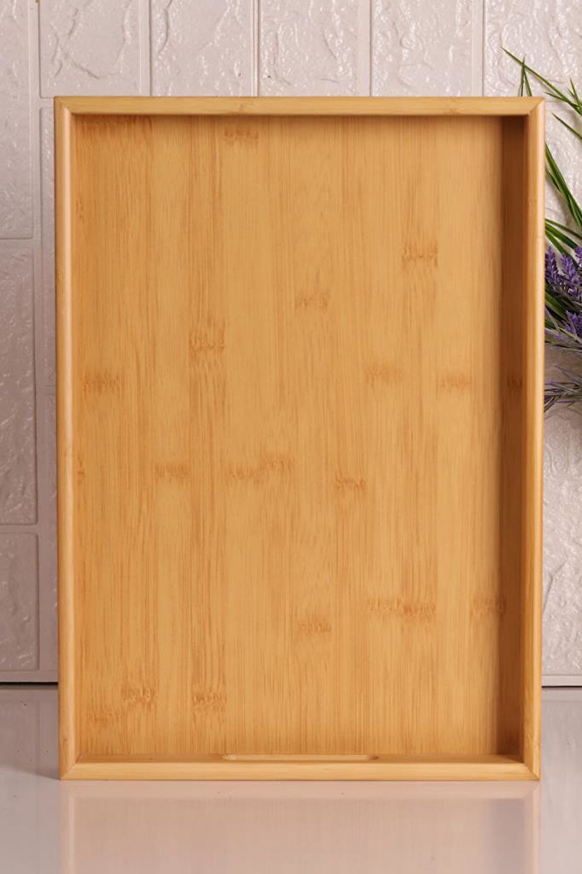 Bambum Marbella - Bambu Desenli Tepsi Orta