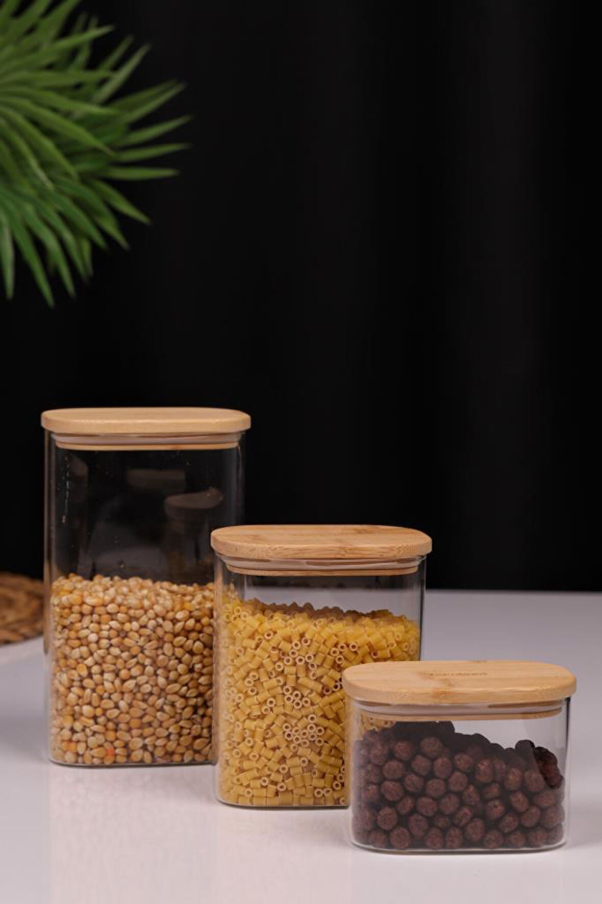Bambum Multy - Bambu Kapaklı Cam Saklama Kabı 600ml + 1000ml + 1500ml