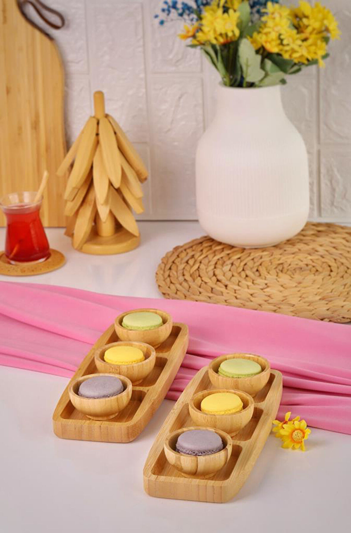Bambum 8 Parça Bambu Ahşap Sosluk Çerezlik – Sunum ve Kahvaltı Seti
