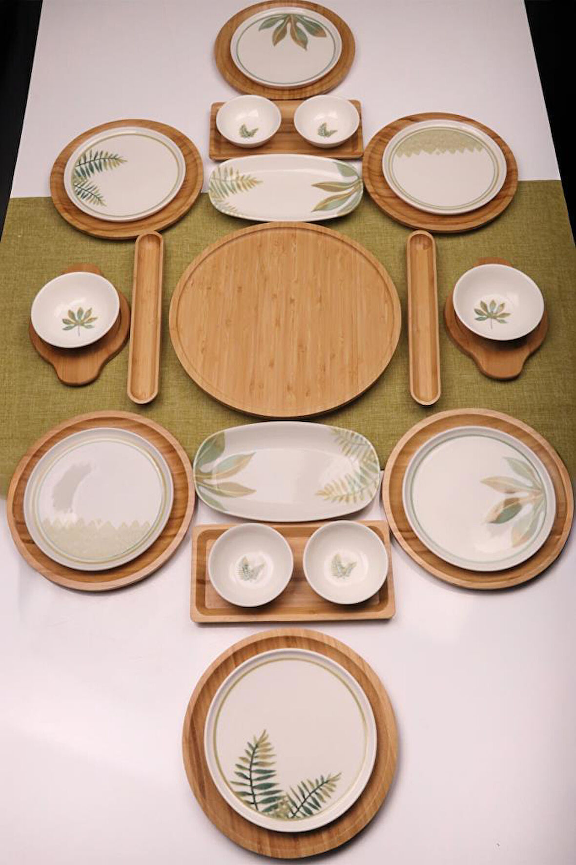 Atbyhome Sage 6 Kişilik 27 Parça Doğal Bambu Porselen Kahvaltı Takımı – Kahvaltı Seti Sunum Seti